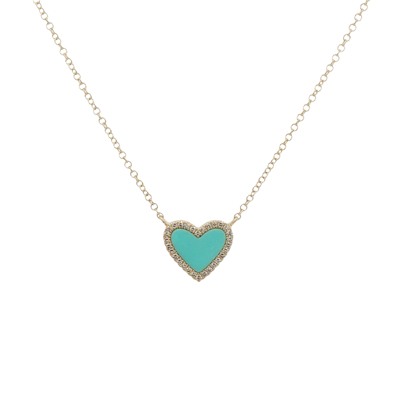 14k Yellow Gold Turquoise And Diamond Heart Necklace