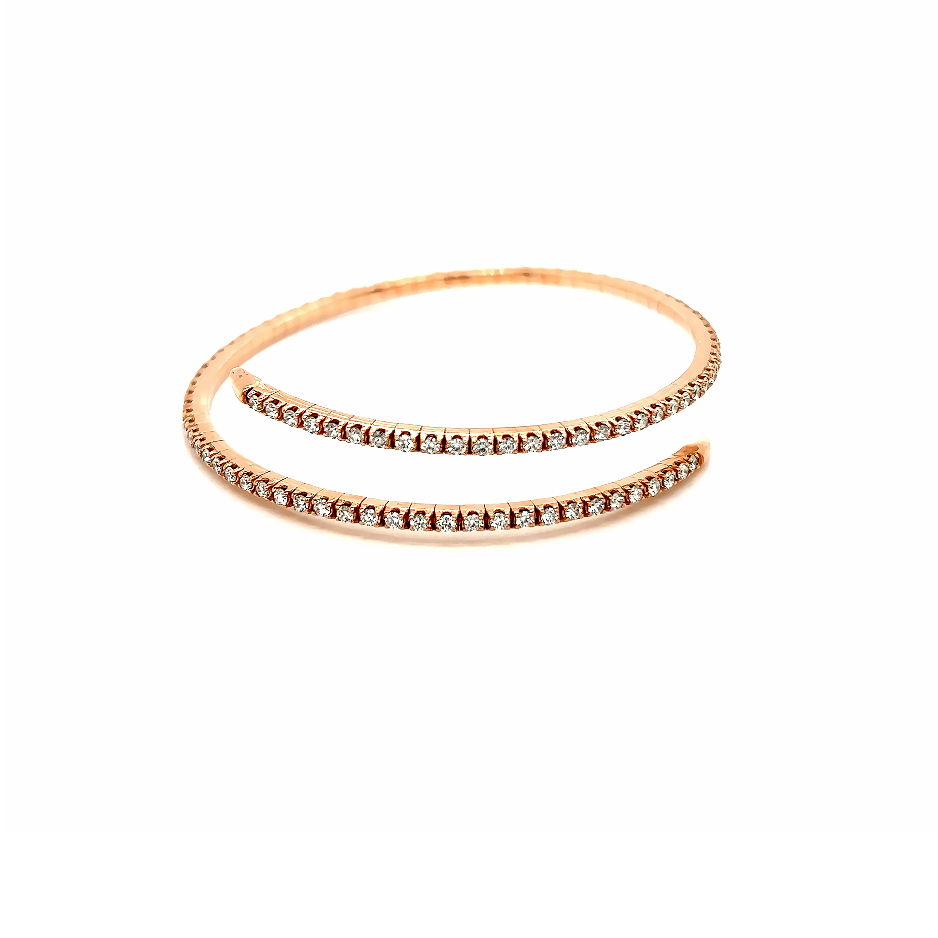 Rose 14 Karat Flexible Bangle Bracelet with 100=2.20tw Round Brilliant G VS Diamonds