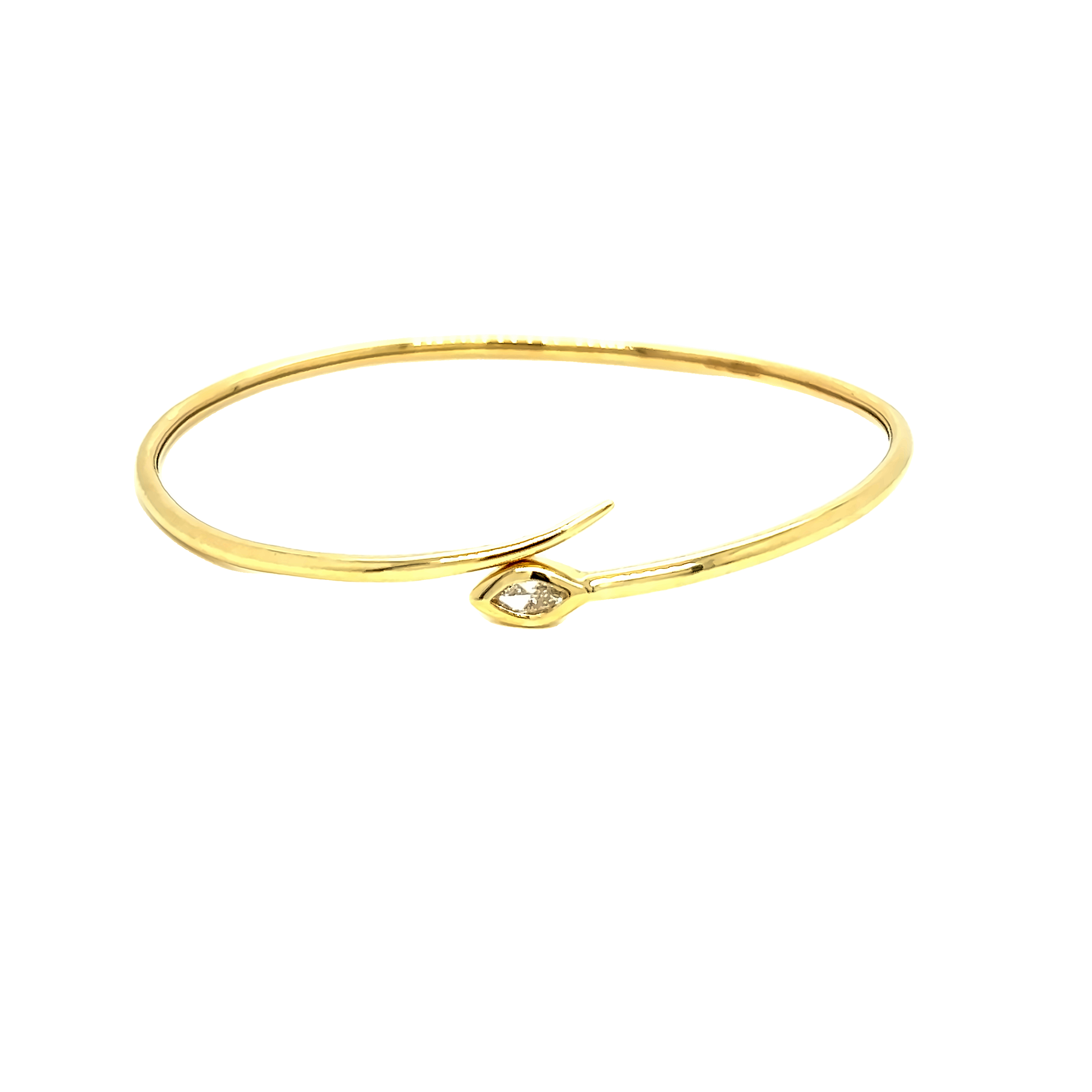 Yellow 14 Karat Bangle Bracelet with One 0.23ct Marquise G SI2 Diamond