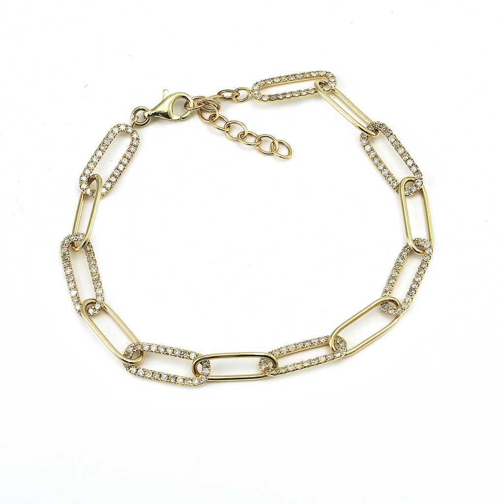 14 Karat yellow gold paperclip bracelet with 168=1.01 total weight single cut G I Diamonds