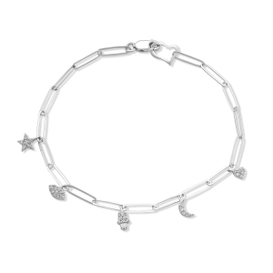 14 Karat white gold paper clip chram bracelet Length 7 with 31=0.20 total weight round brilliant G SI Diamonds