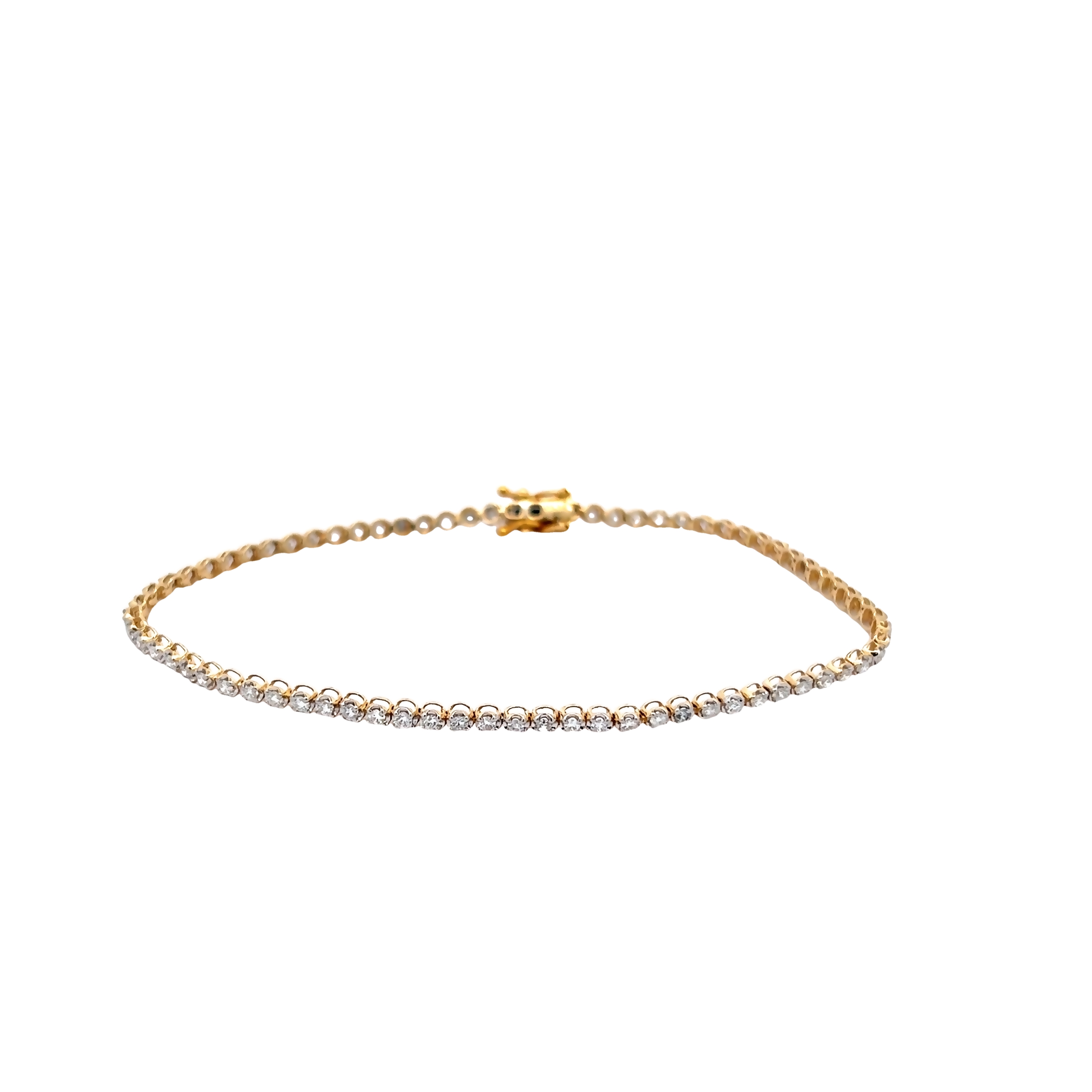 14 Karat yellow gold tennis bracelet with 74=1.00 total weight round brilliant G SI Diamonds