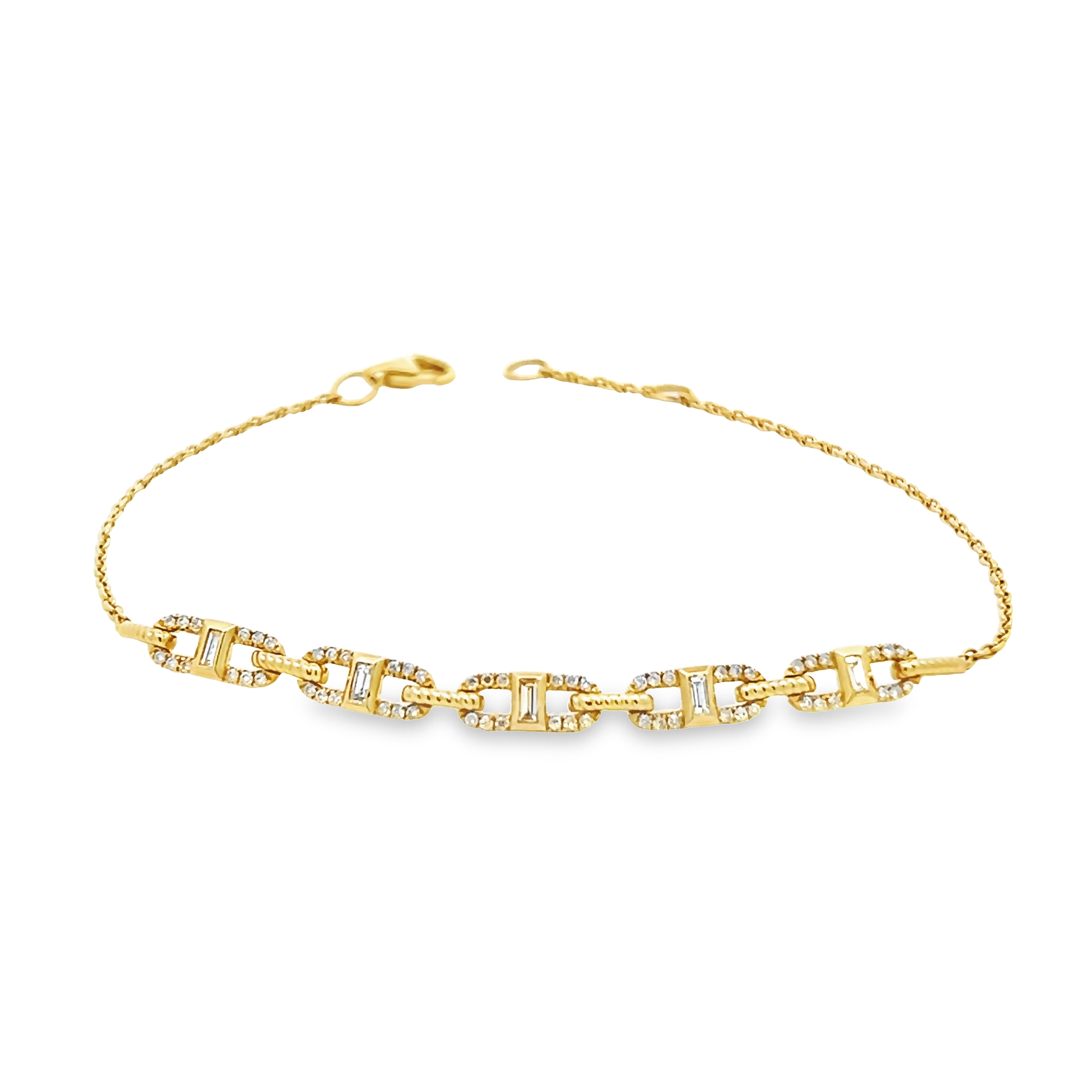 14k Yellow Gold Fancy Link Diamond Bracelet