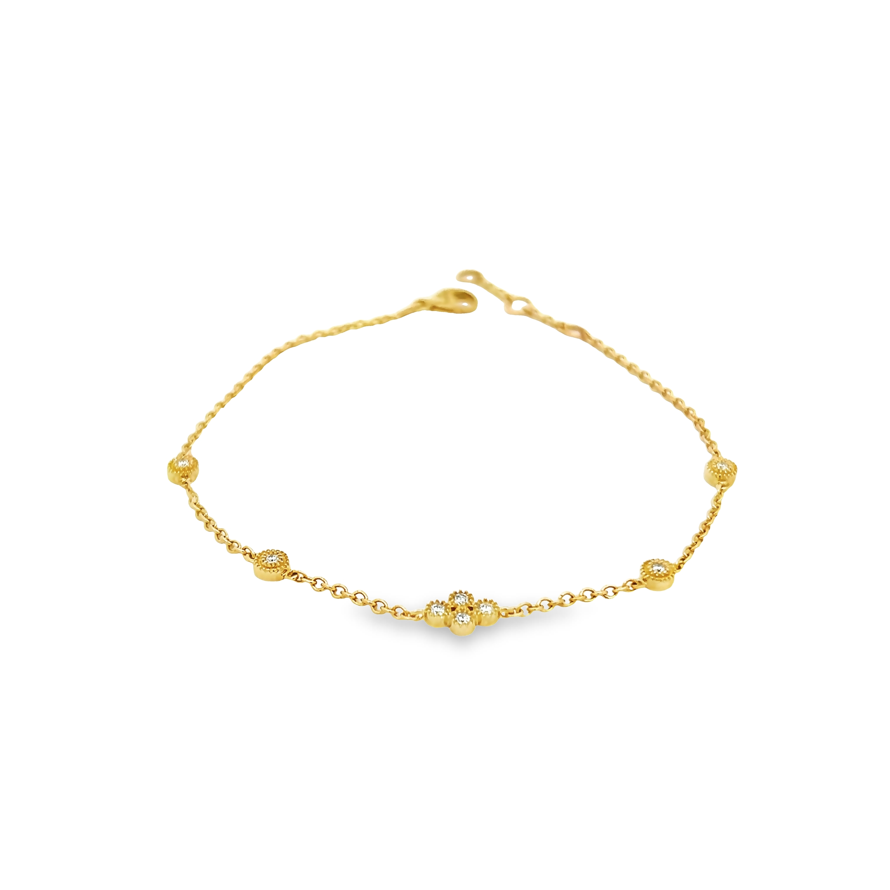 14 karat yellow gold bezel station bracelet with 8=0.14 total weight round brilliant G SI Diamonds