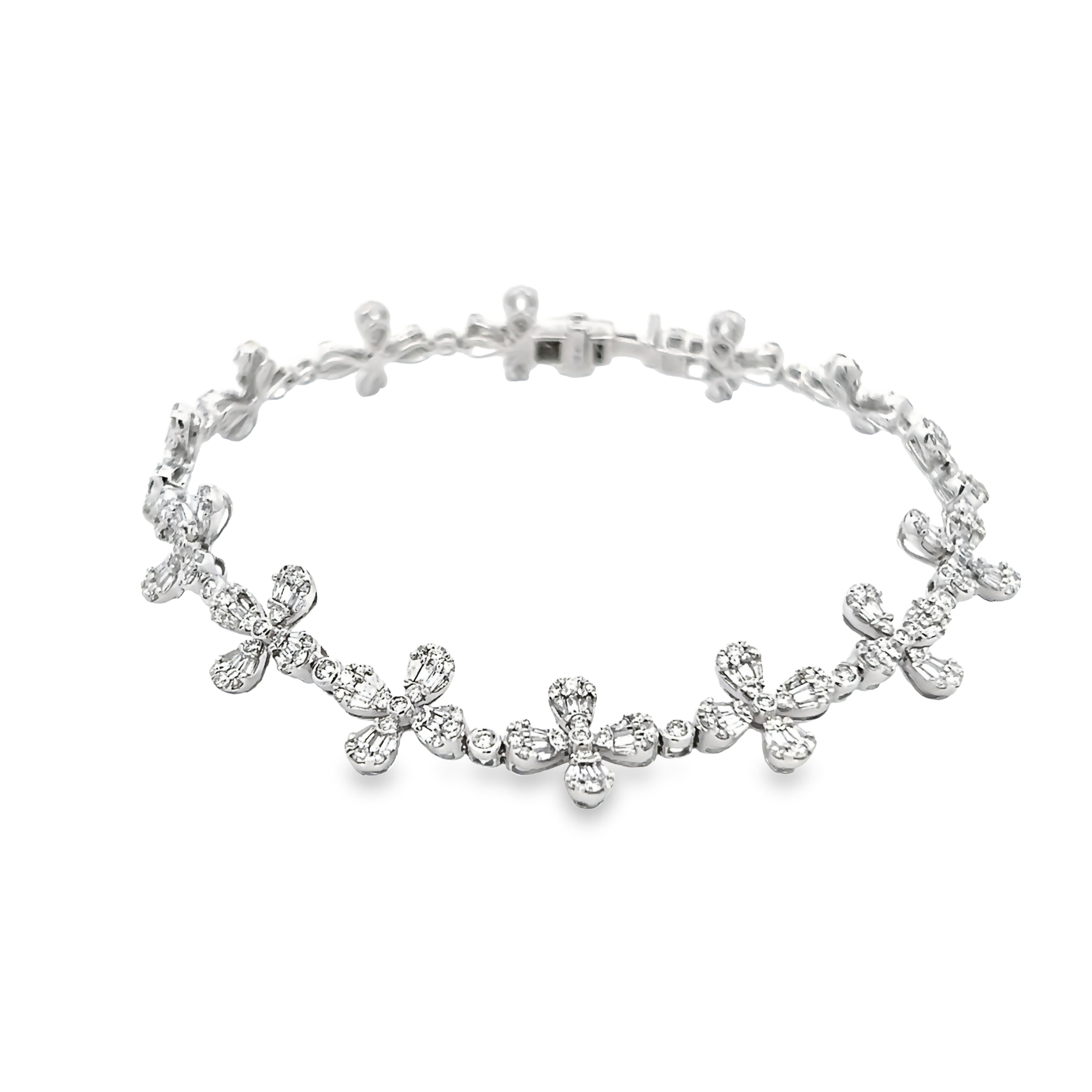 14k White Gold Flower Diamond Bracelet