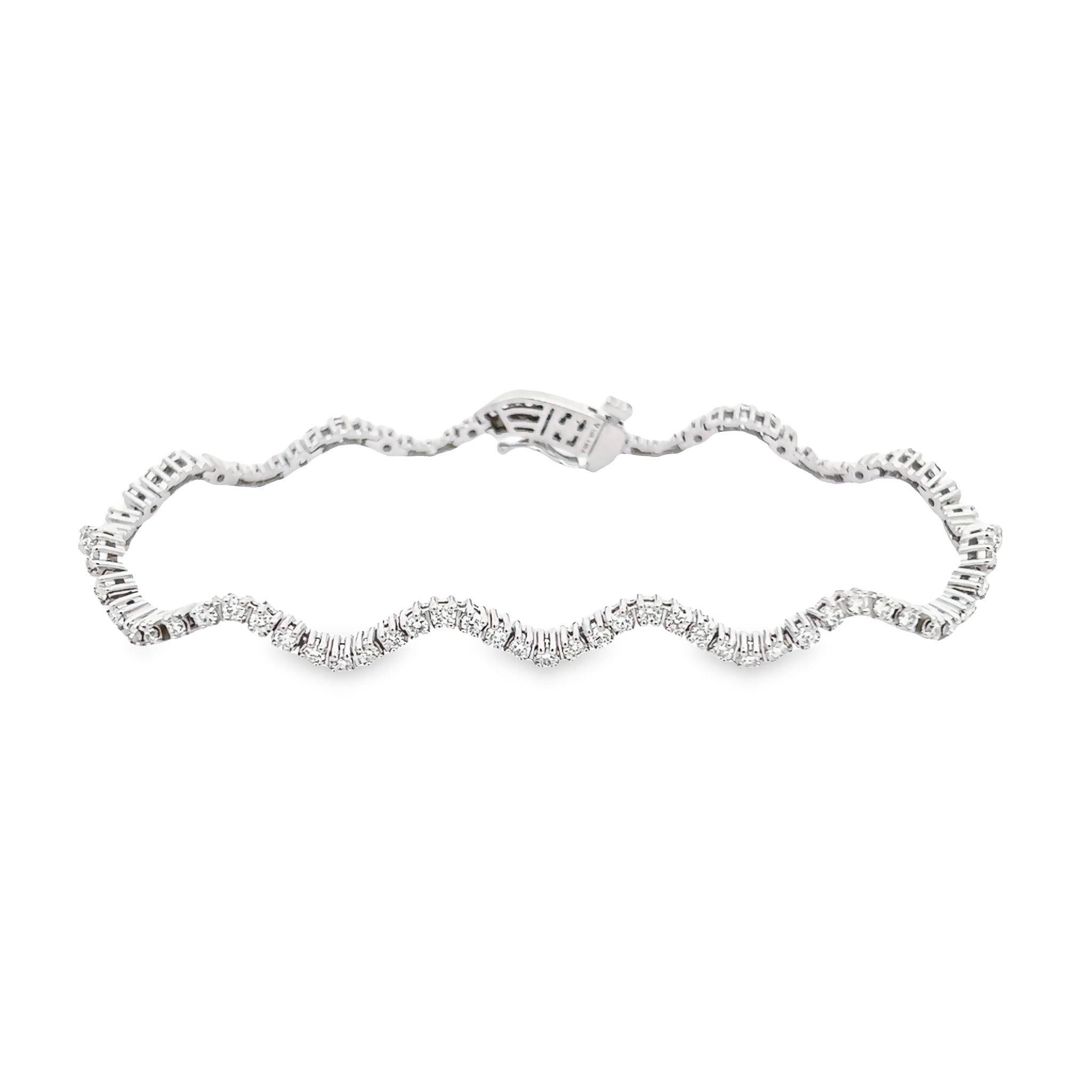 14 Karat White Gold Wavy Line Bracelet With 90=1.50total Weight Round Brilliant G Vs Diamonds