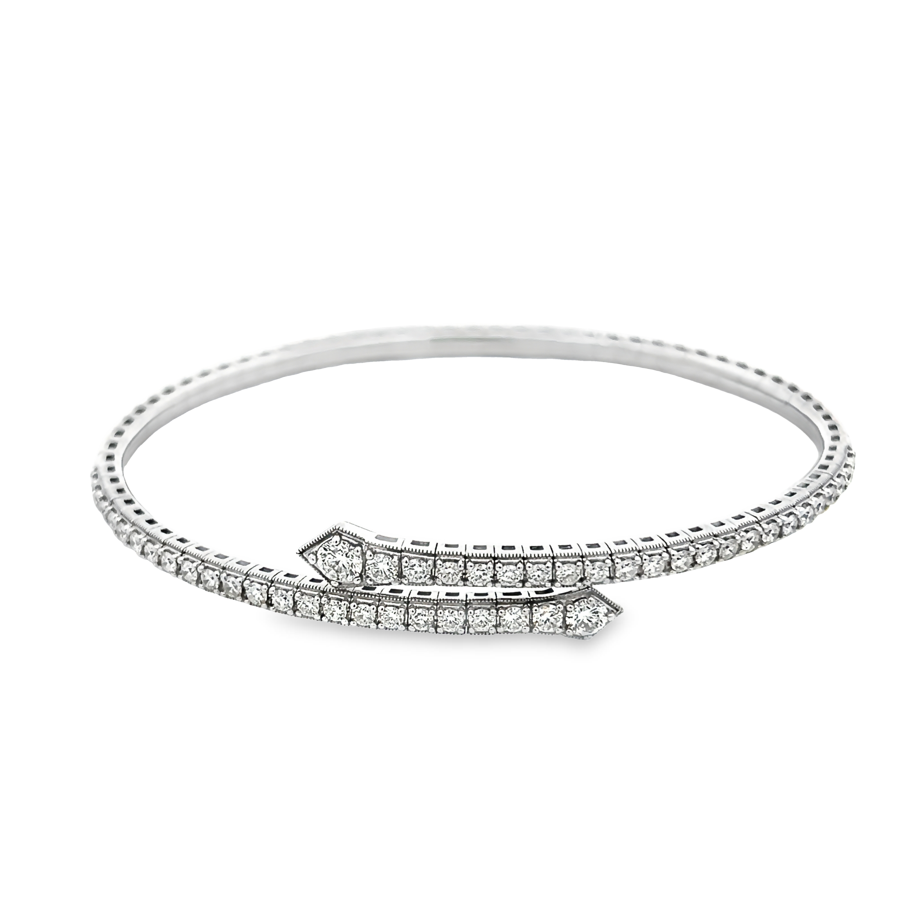 14 Karat White Gold Flexible Bangle Bracelet With 46=1.40tw Round Brilliant G Vs Diamonds