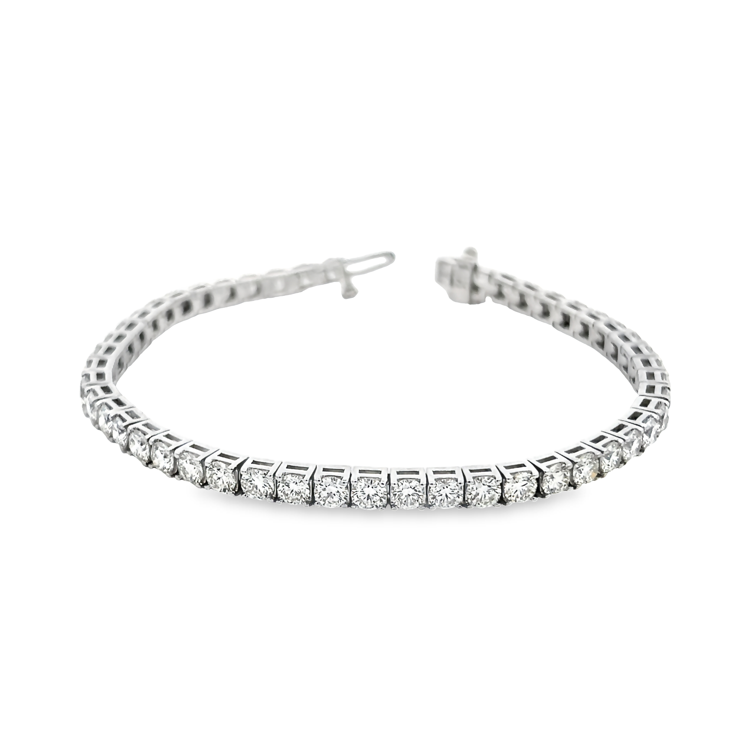 14 Karat White Gold Tennis Bracelet With 48=8.00 Total Weight Round Brilliant G Si Diamonds