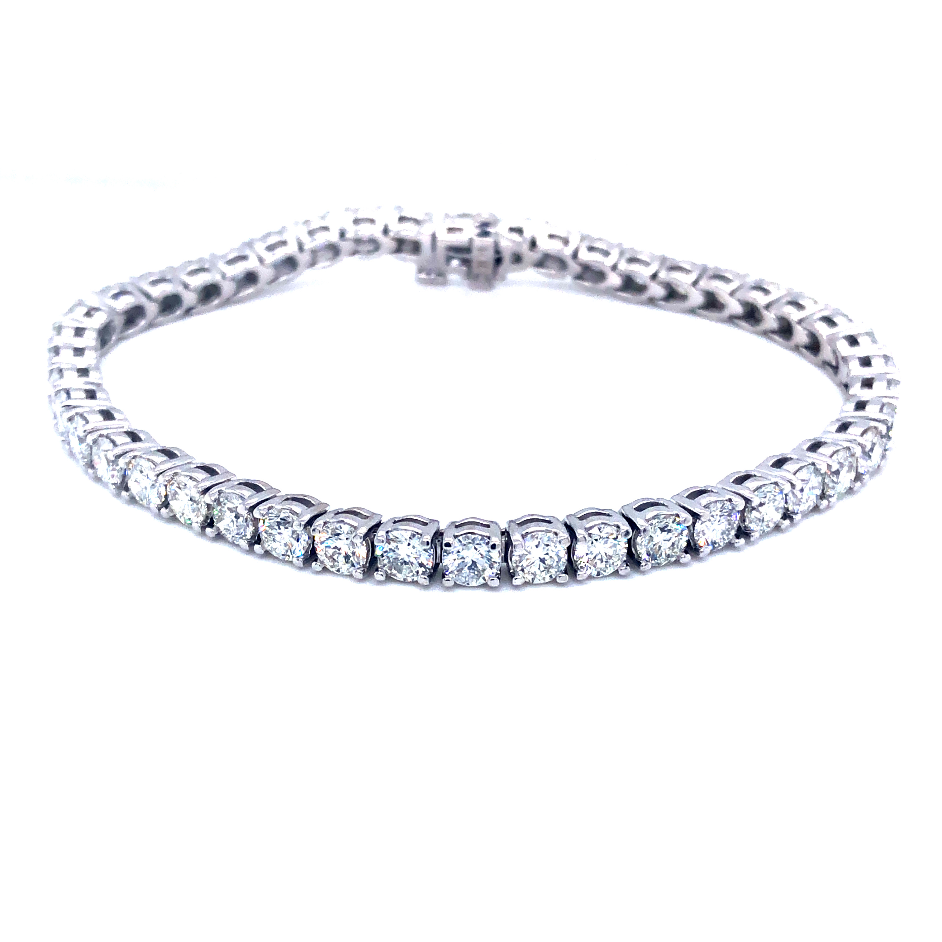 14 Karat White Gold Tennis Bracelet With 45=8.58 Total Weight Round Brilliant G Si Diamonds