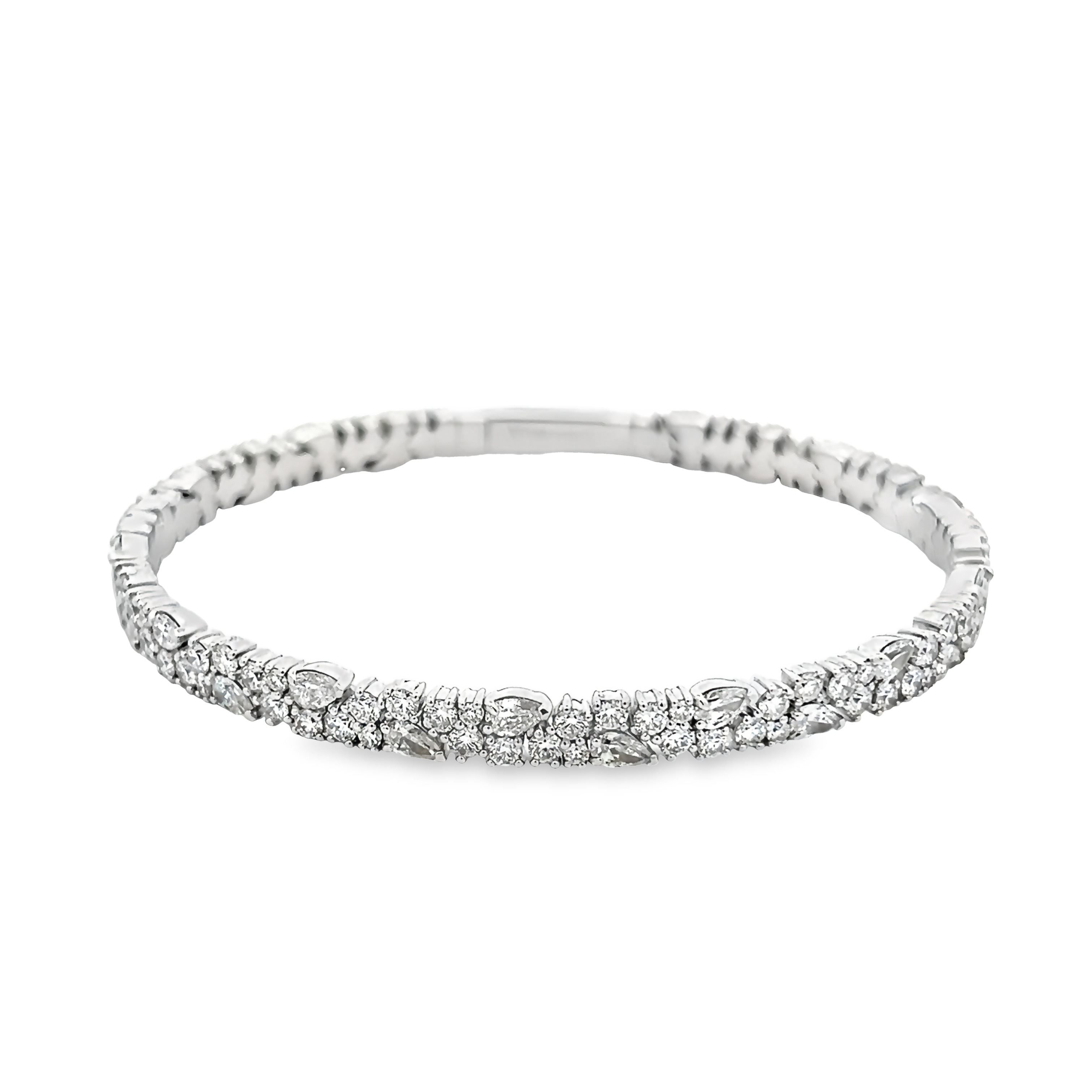 14 Karat White Gold Flexible Bangle Bracelet With 122=6.00 Total Weight Various Shapes G Vs Diamonds