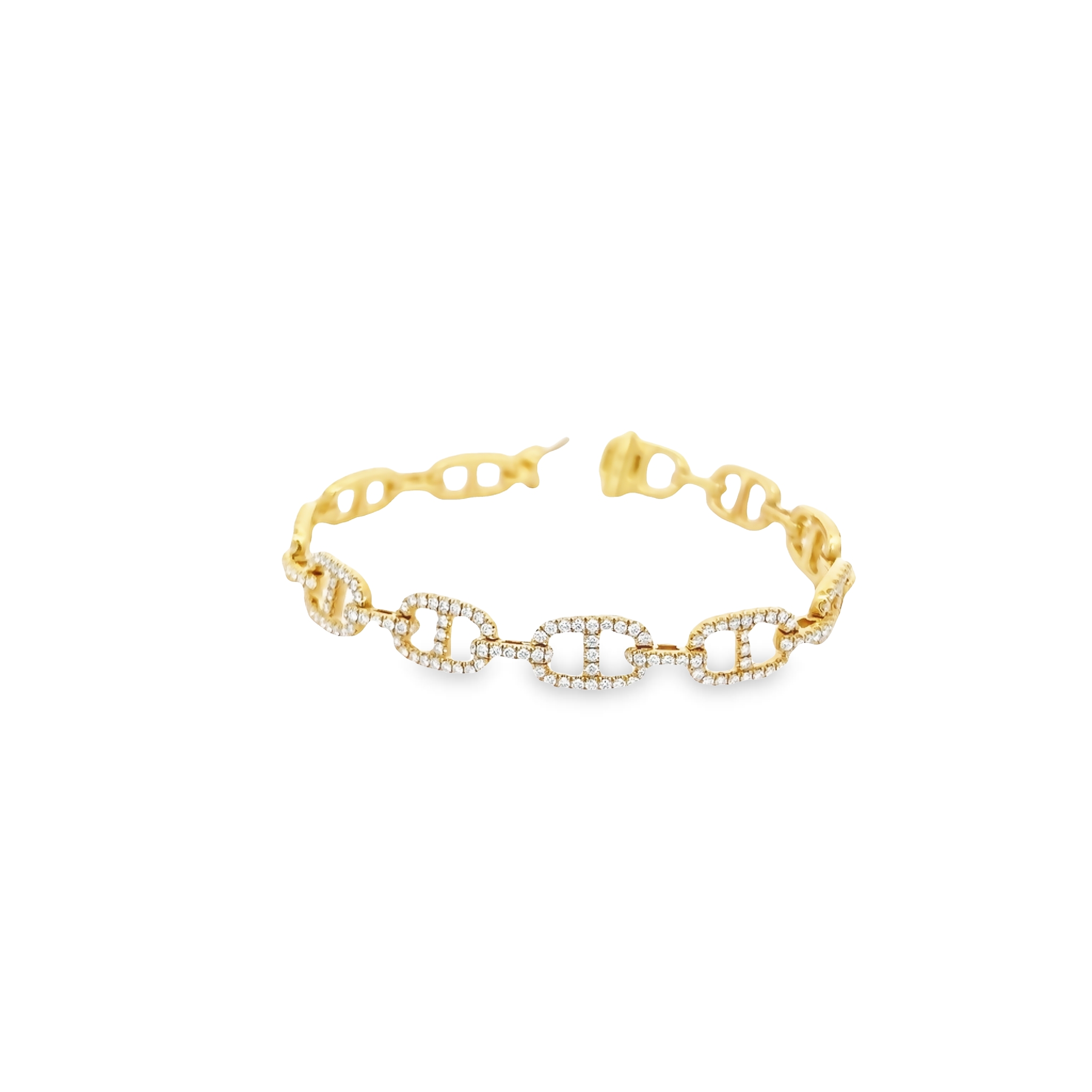 14 Karat yellow gold diamond link bracelet with 308=2.93 total weight round brilliant G VS Diamonds