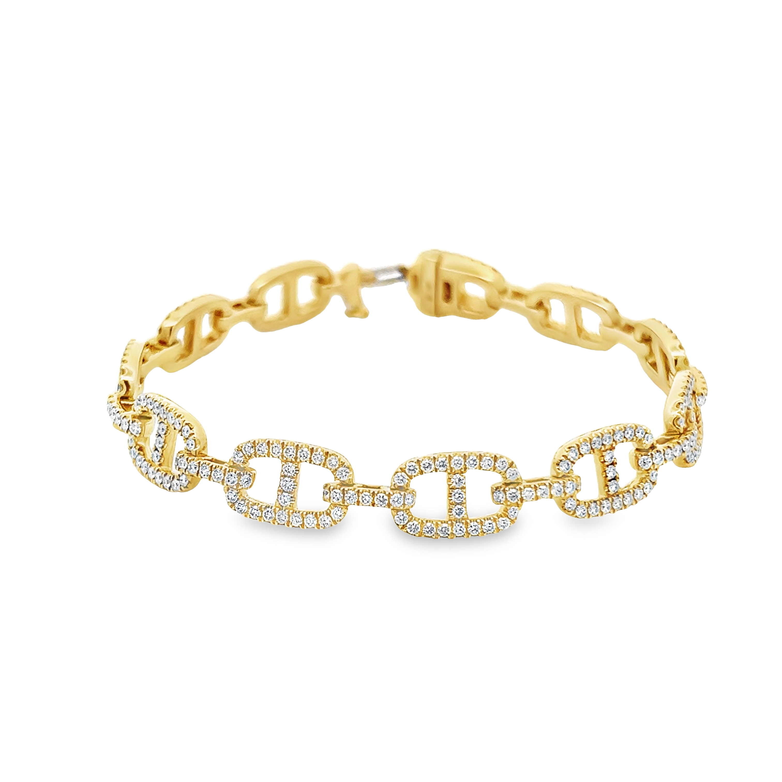 14 Karat Yellow Gold Diamond Link Bracelet With 308=2.93 Total Weight Round Brilliant G Vs Diamonds