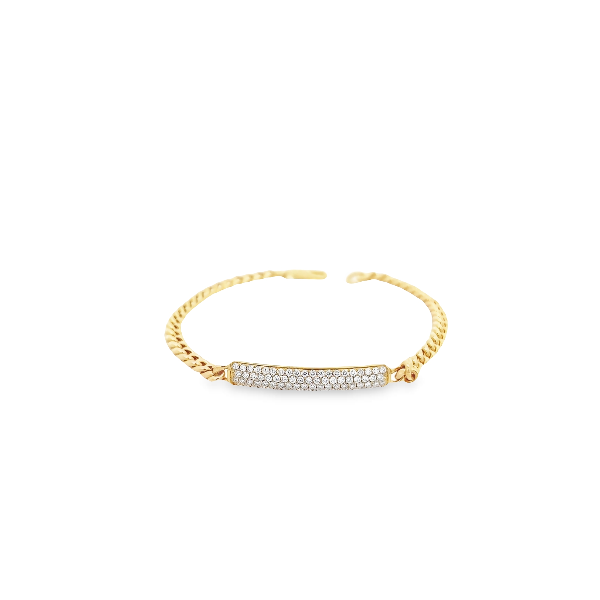 14 Karat yellow gold curb bracelet with 79=0.67 total weight round brilliant G VS Diamonds