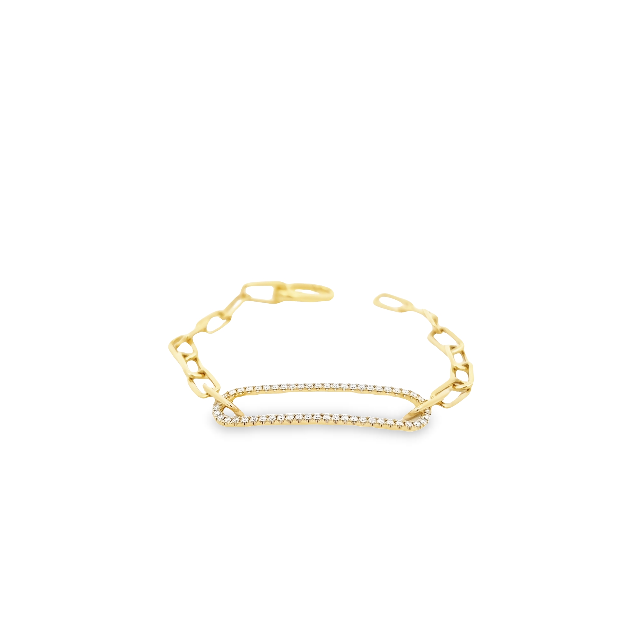 14 Karat yellow gold paperclip bracelet with 54=0.62 total weight round brilliant G VS Diamonds