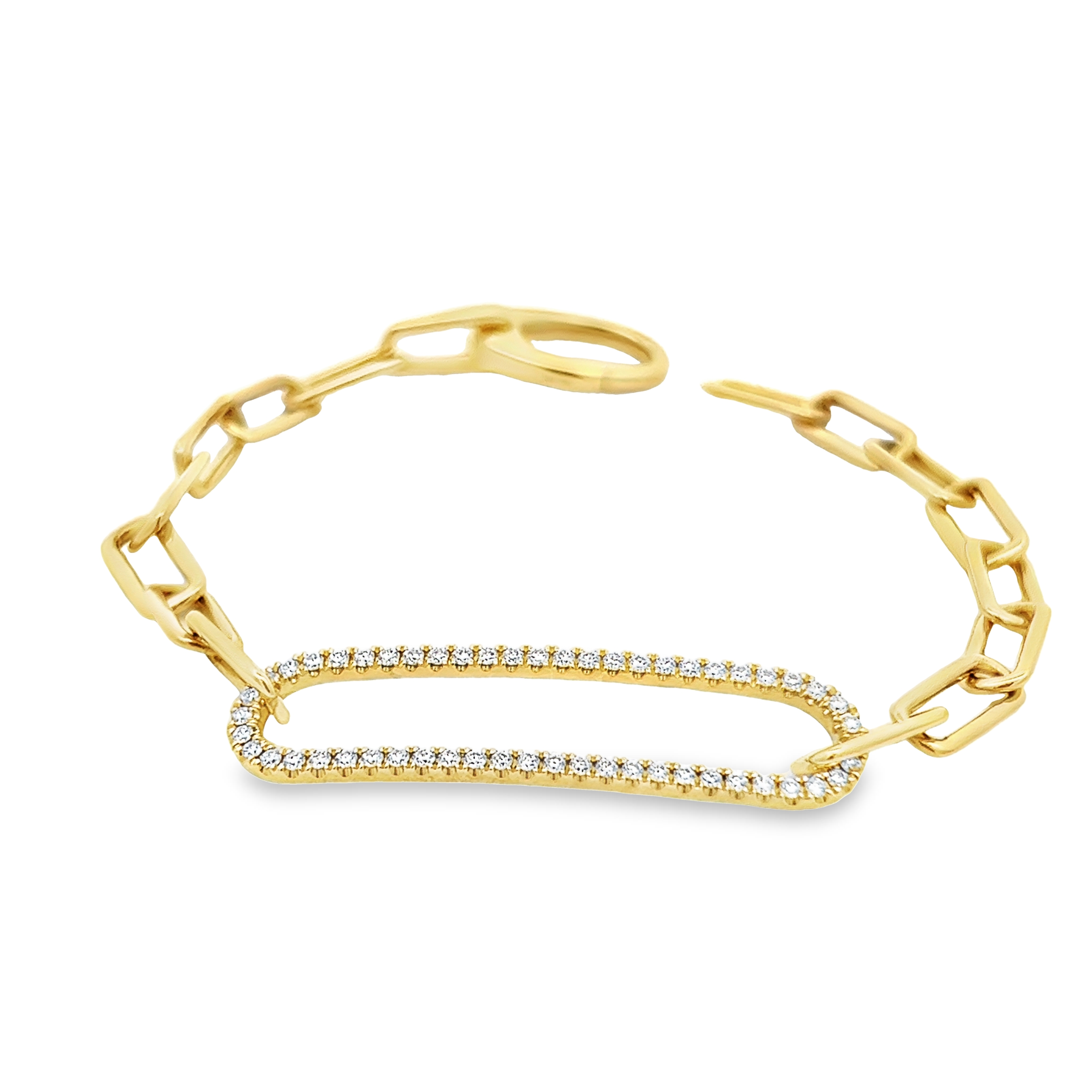 14 Karat Yellow Gold Paperclip Bracelet With 54=0.62 Total Weight Round Brilliant G Vs Diamonds