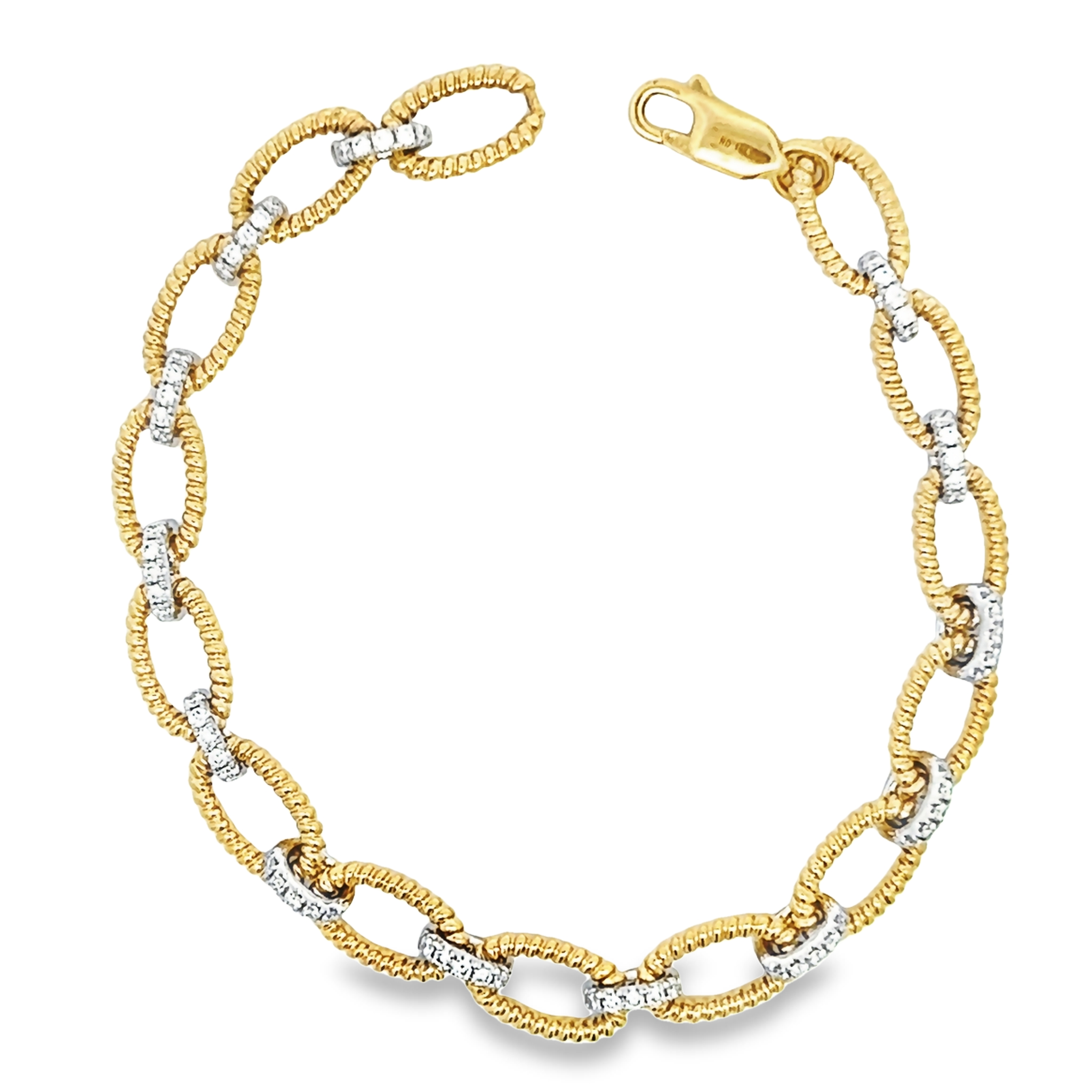 14k Gold Oval Link Diamond Bracelet