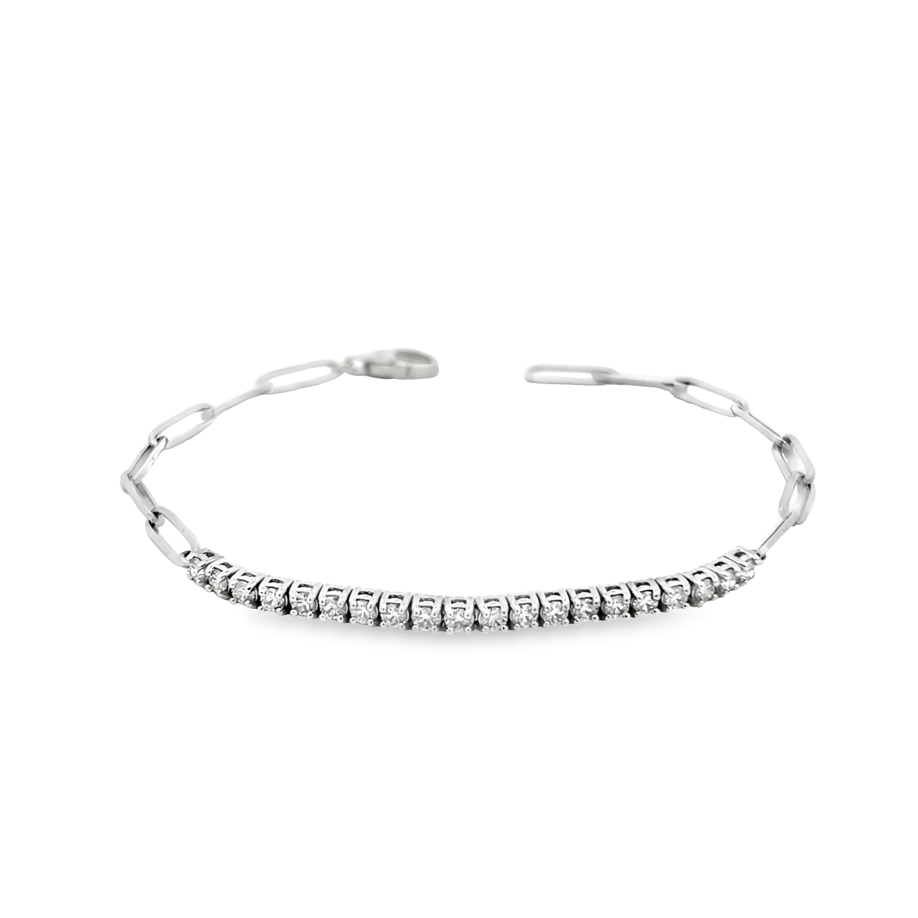 14k White Gold Paperclip Diamond Bracelet