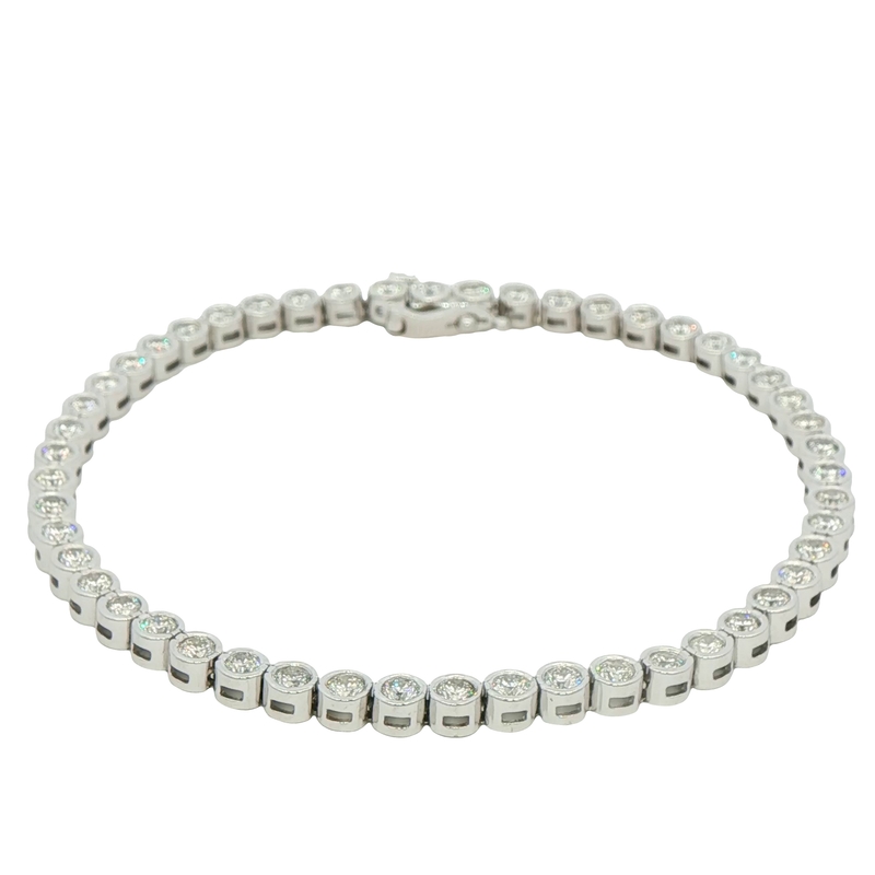 14k White Gold Bezel Set Diamond Line Bracelet
