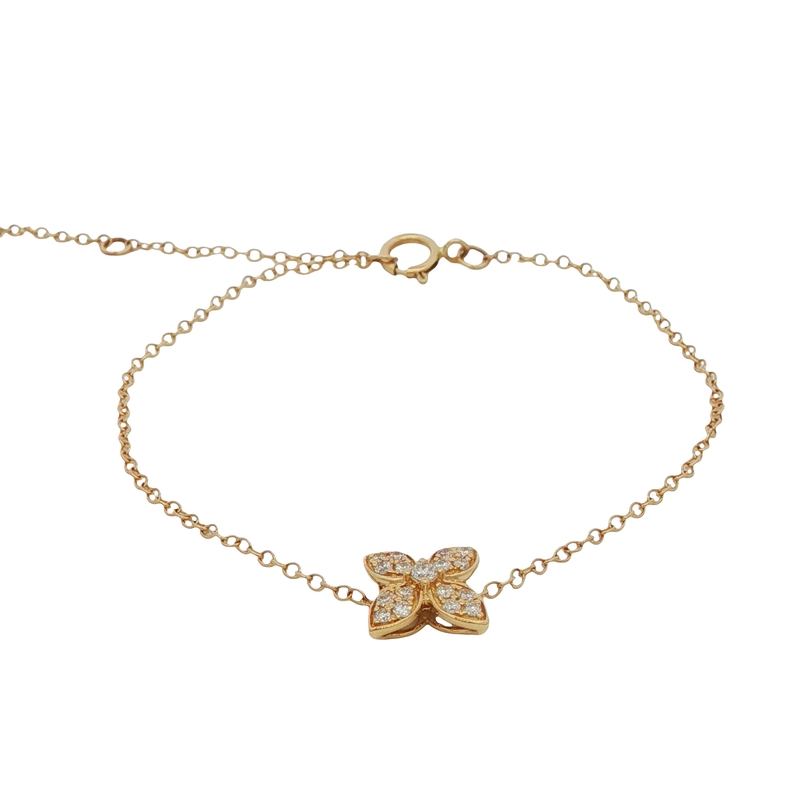 14k Yellow Gold Diamond Flower Bracelet