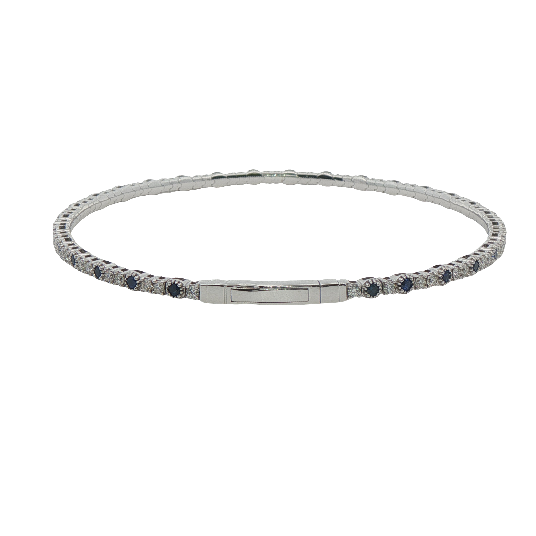 14k White Gold Diamond And Sapphire Bangle Bracelet