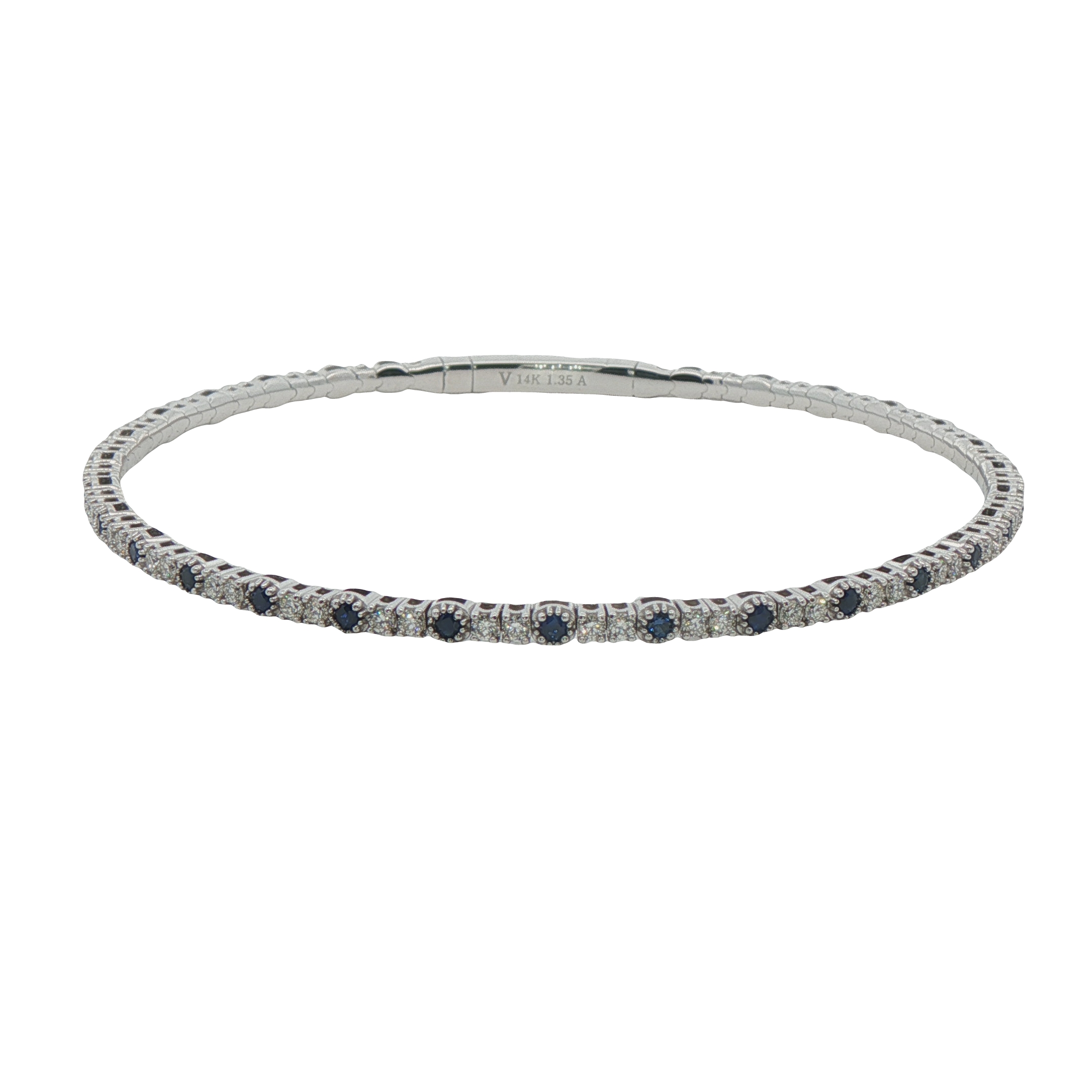 14k White Gold Diamond And Sapphire Bangle Bracelet