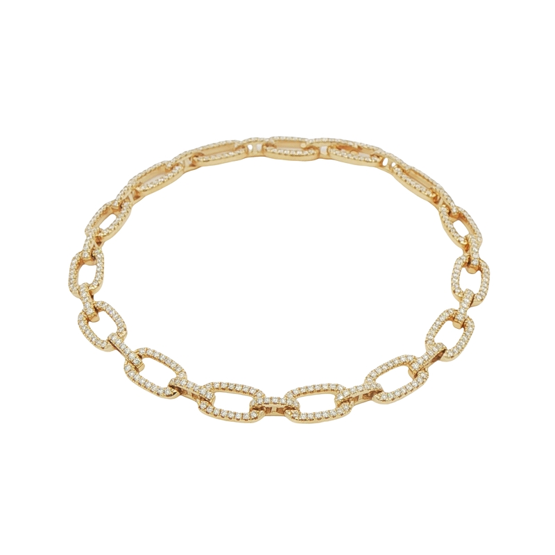 14k Yellow Gold Oval Link Diamond Bracelet