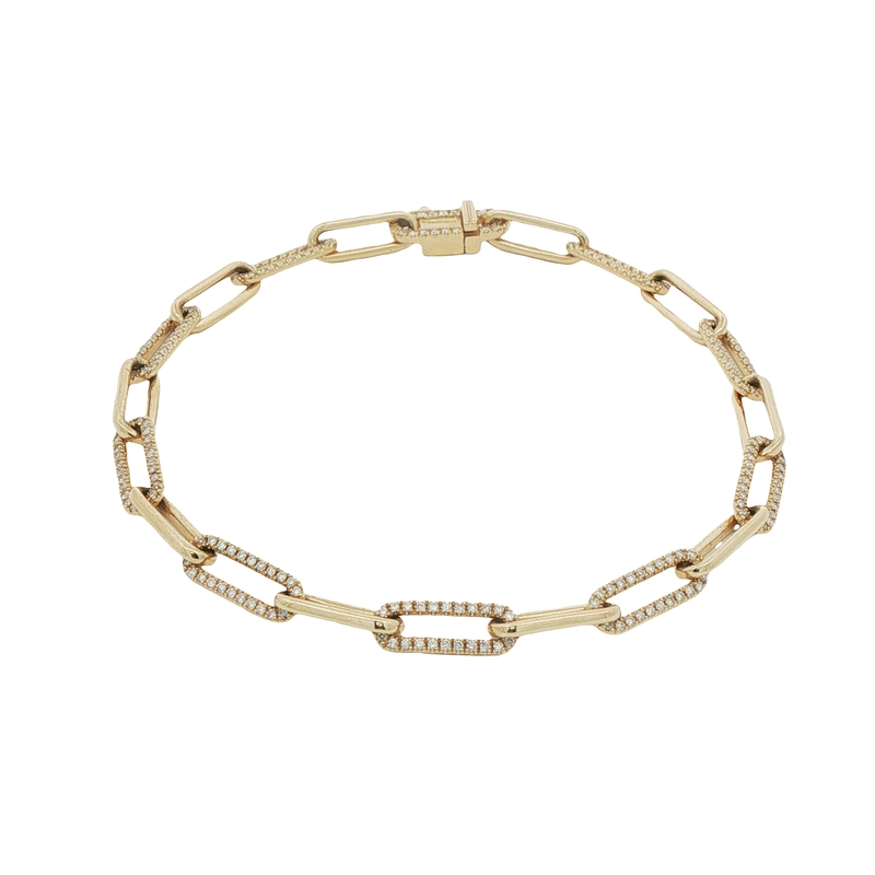14k Yellow Gold Diamond Paper Clip Bracelet