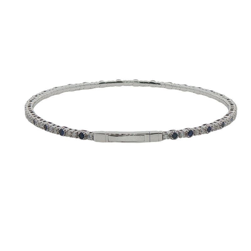 14k White Gold Diamond And Sapphire Bangle Bracelet