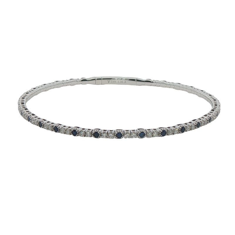 14k White Gold Diamond And Sapphire Bangle Bracelet
