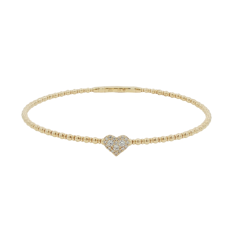 14k Yellow Gold Diamond Heart Flexi Bangle Bracelet