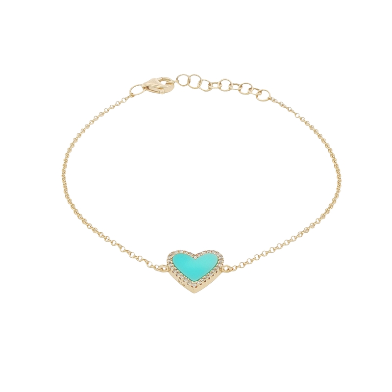14k Yellow Gold Turquoise Heart Bracelet