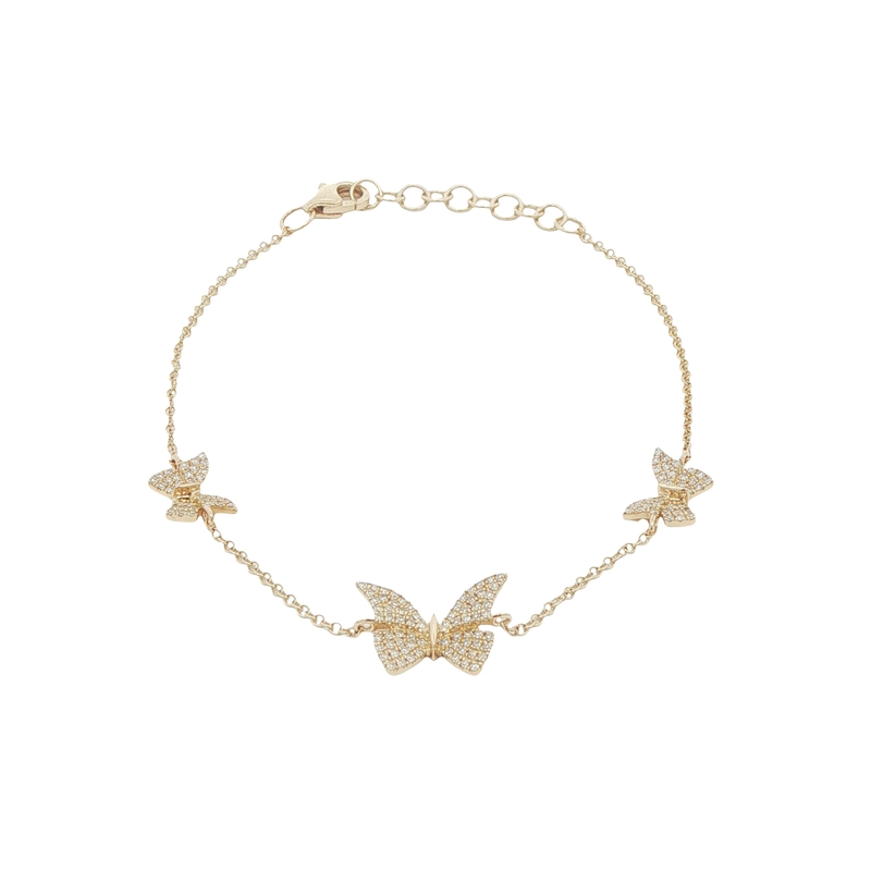 14k Yellow Gold Diamond Butterfly Bracelet