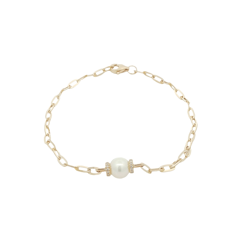 14k Yellow Gold Pearl And Diamond Bracelet