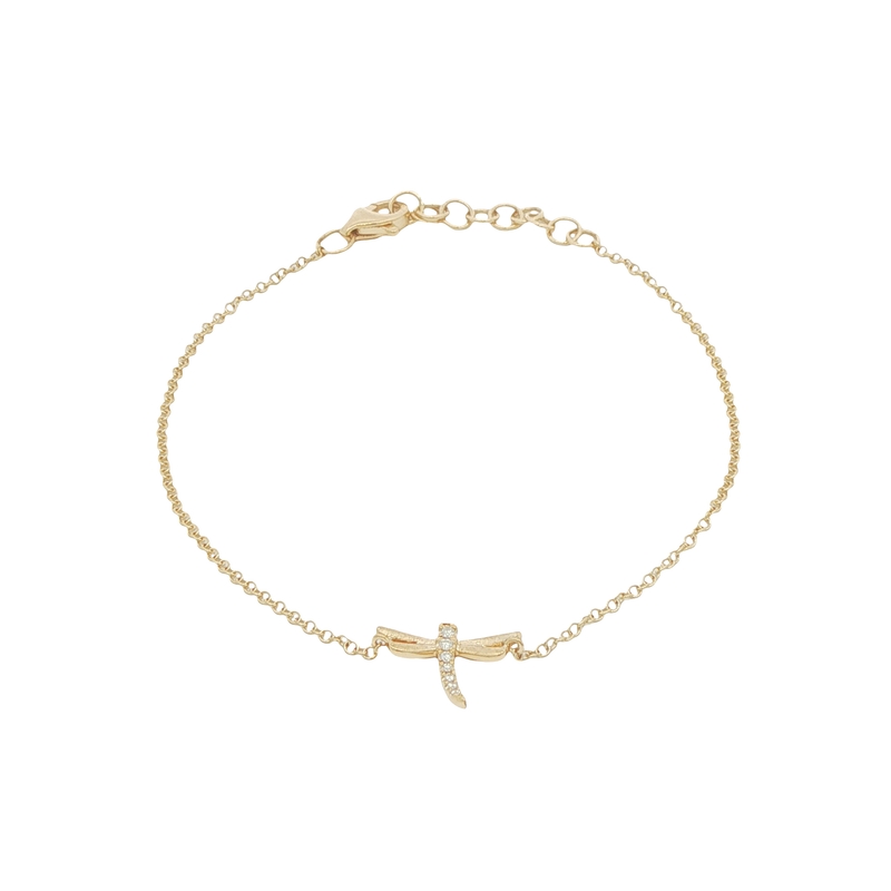 14k Yellow Gold Diamond Dragonfly Bracelet