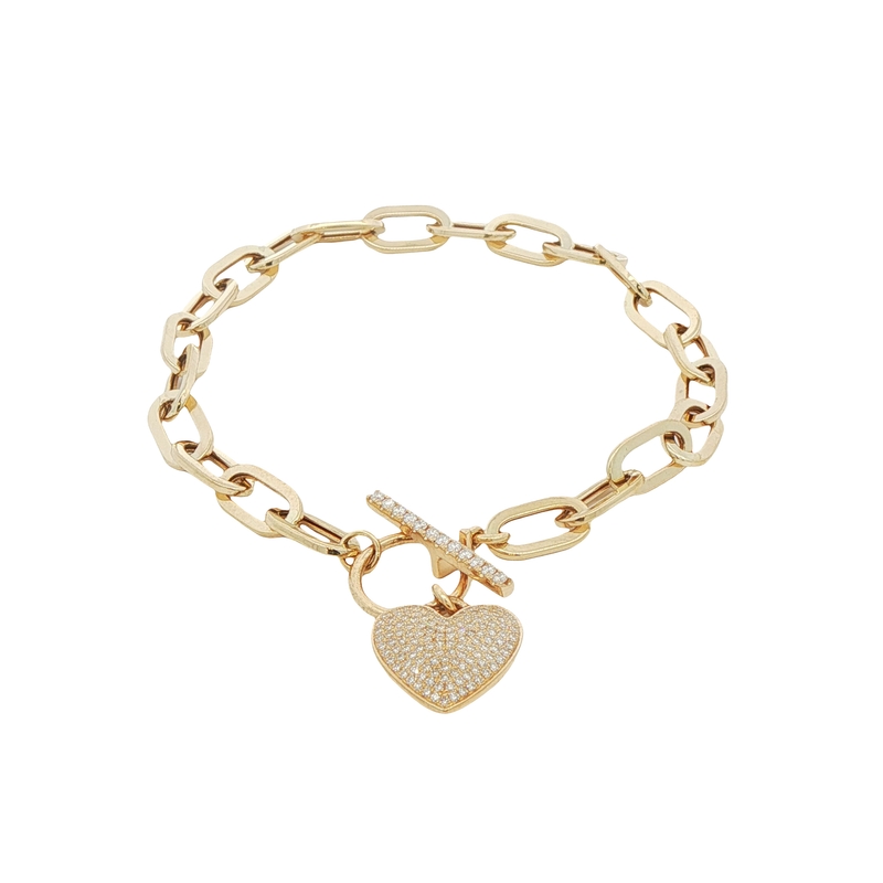 14k Yellow Gold Pave Heart Bracelet