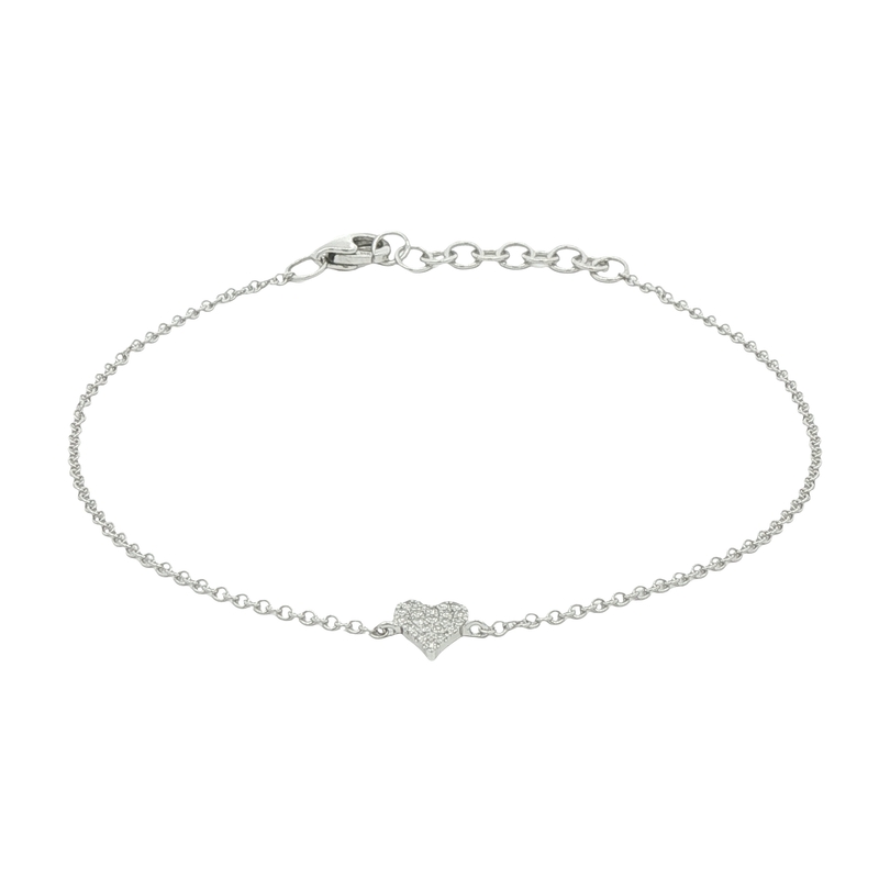 14k White Gold Micro Pave Heart Bracelet