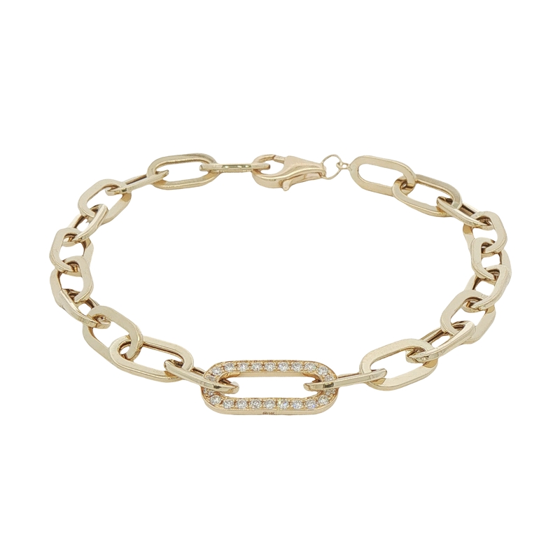 14k Yellow Gold Paperclip Diamond Link Bracelet