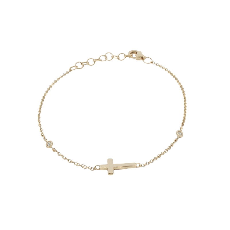 14k Yellow Gold Cross And Diamond Bracelet
