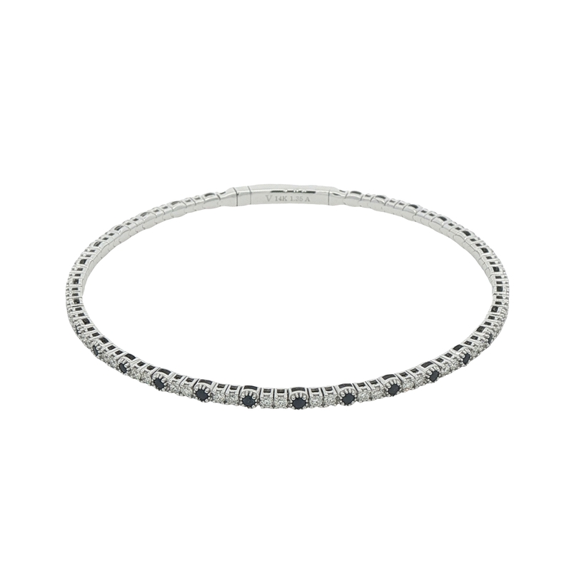 14k White Gold Diamond And Sapphire Bangle Bracelet