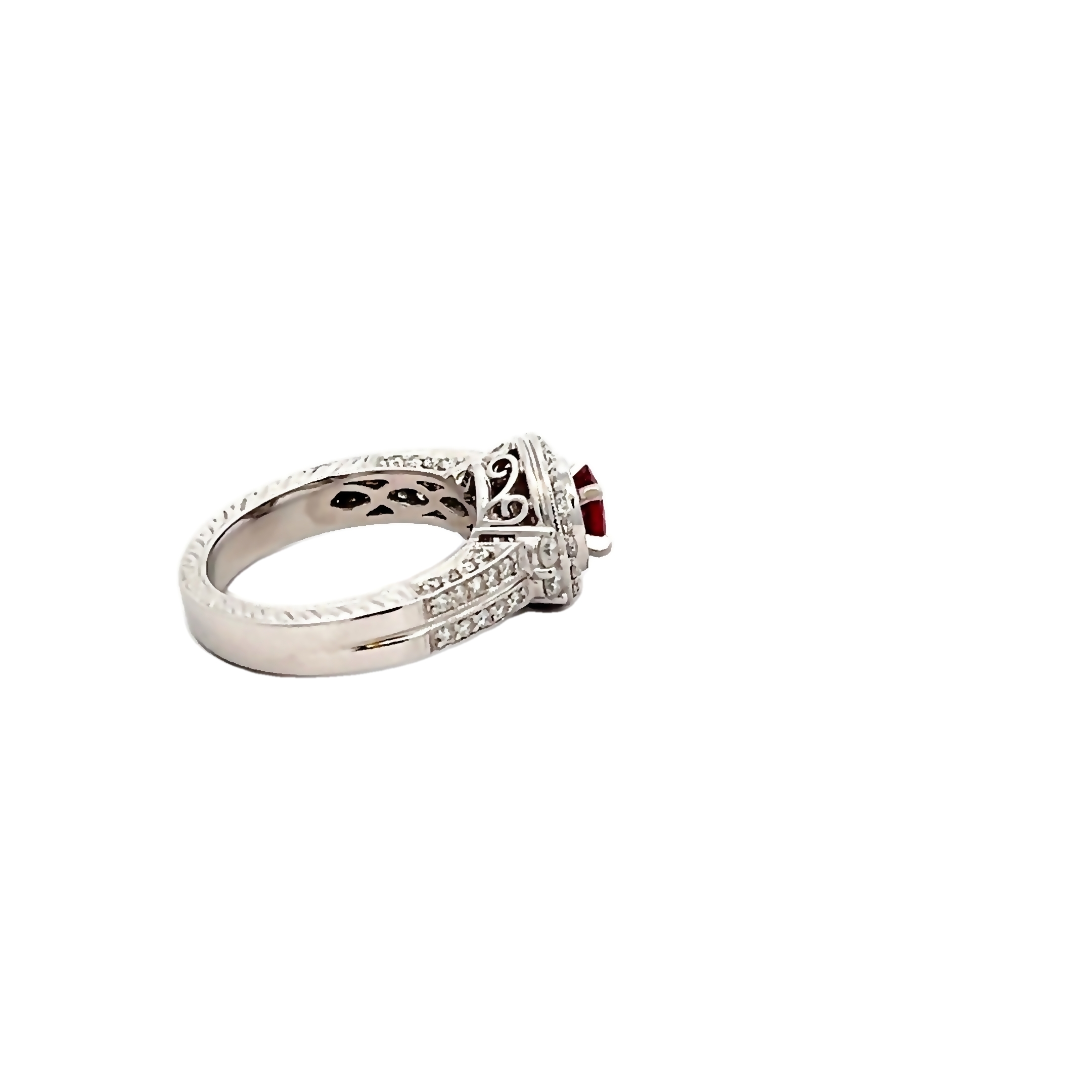14k White Gold Oval Ruby And Diamond Ring