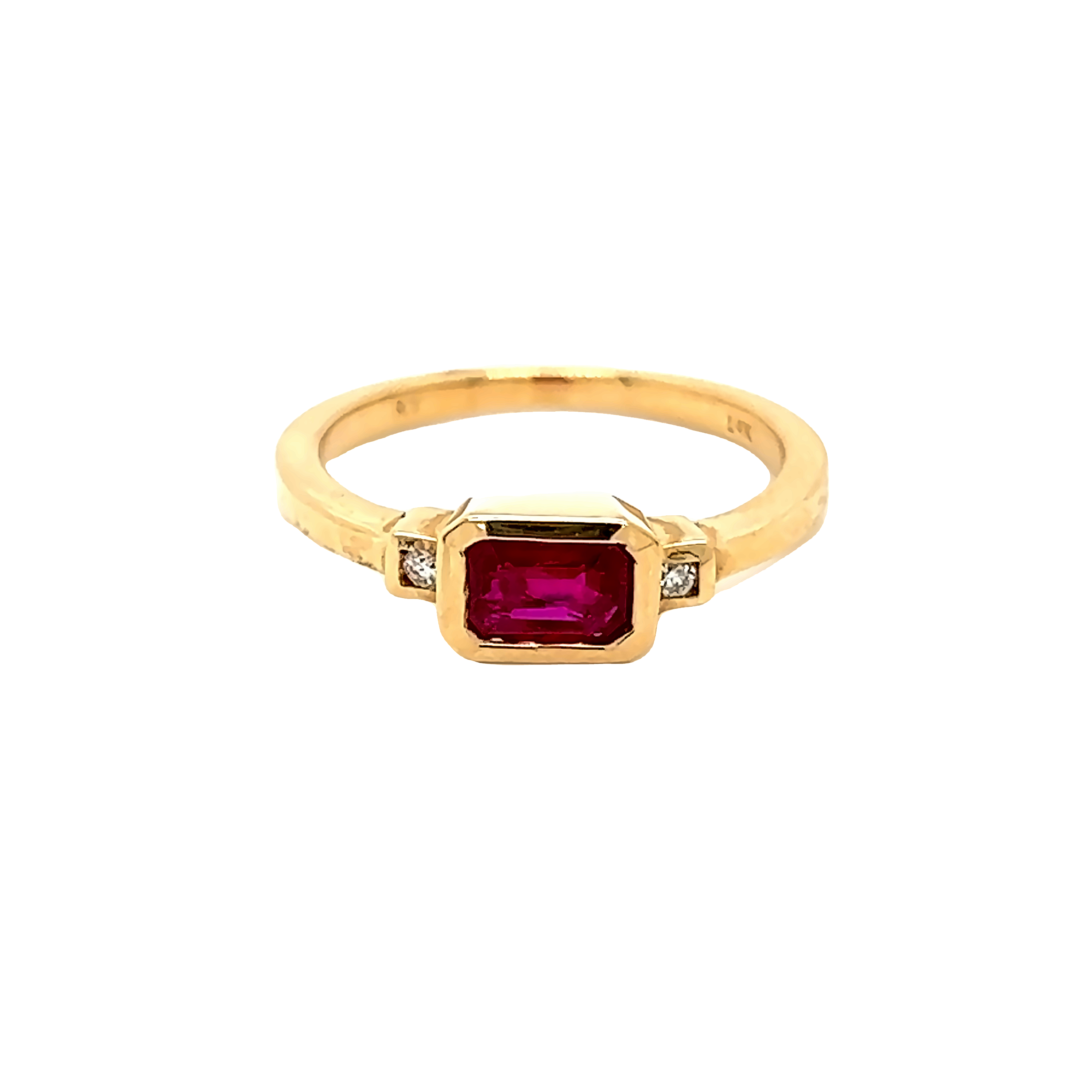 Yellow 14 Karat 3 Stone Fashion Ring With 2=0.03Tw Round Brilliant G Vs Diamonds And One 0.70Ct Emerald Ruby