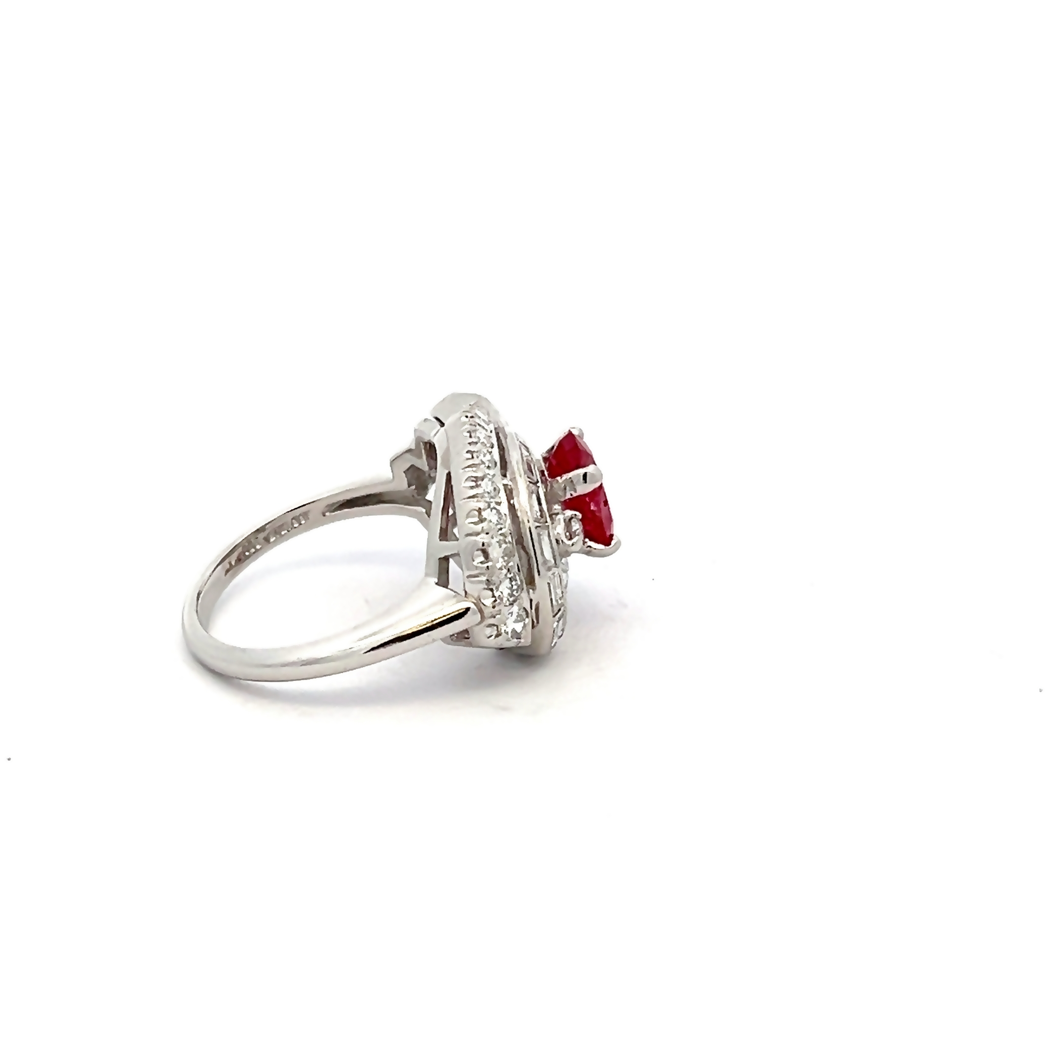 Platinum Oval Ruby Ring With Diamonds
