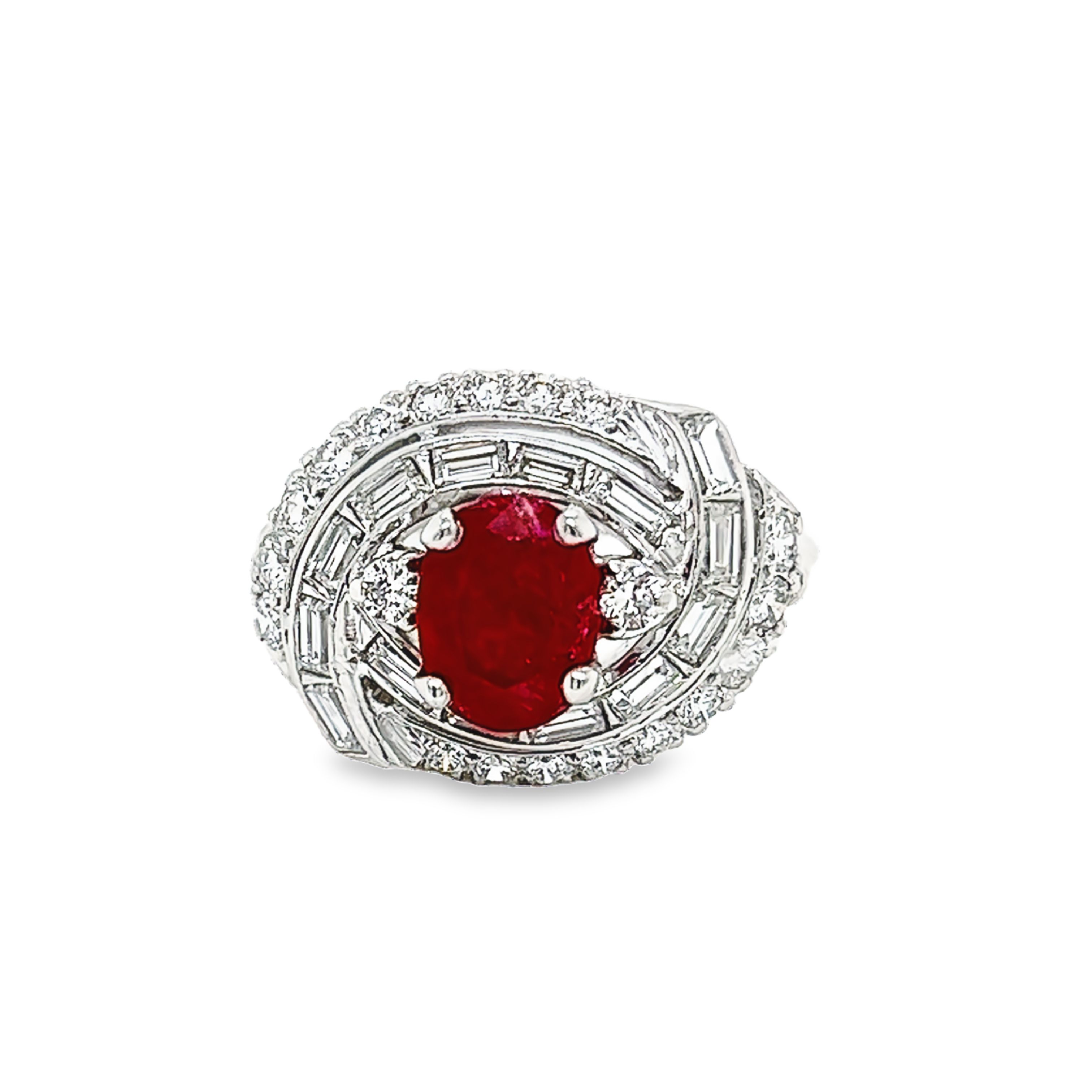 Platinum Oval Ruby Ring With Diamonds