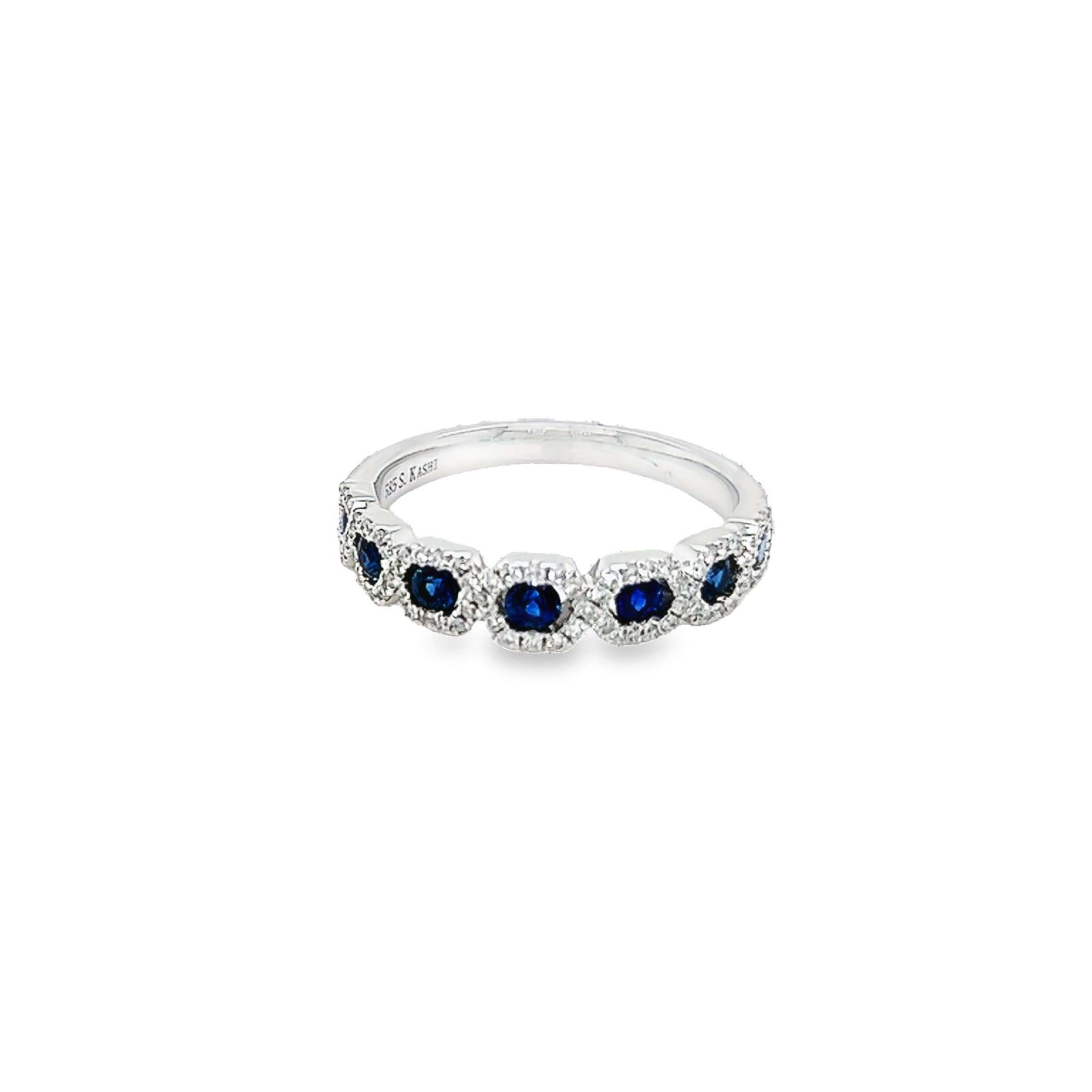 14 Karat white gold ring with 7=0.26 total weight round Sapphires and 85=0.26 total weight round brilliant G VS Diamonds
