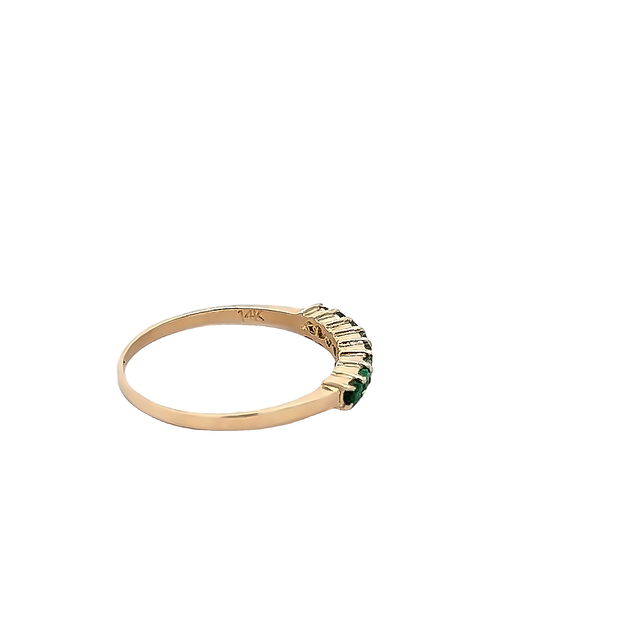 14 Karat Yellow Gold Ring Size 7 With 8= Round Emeralds