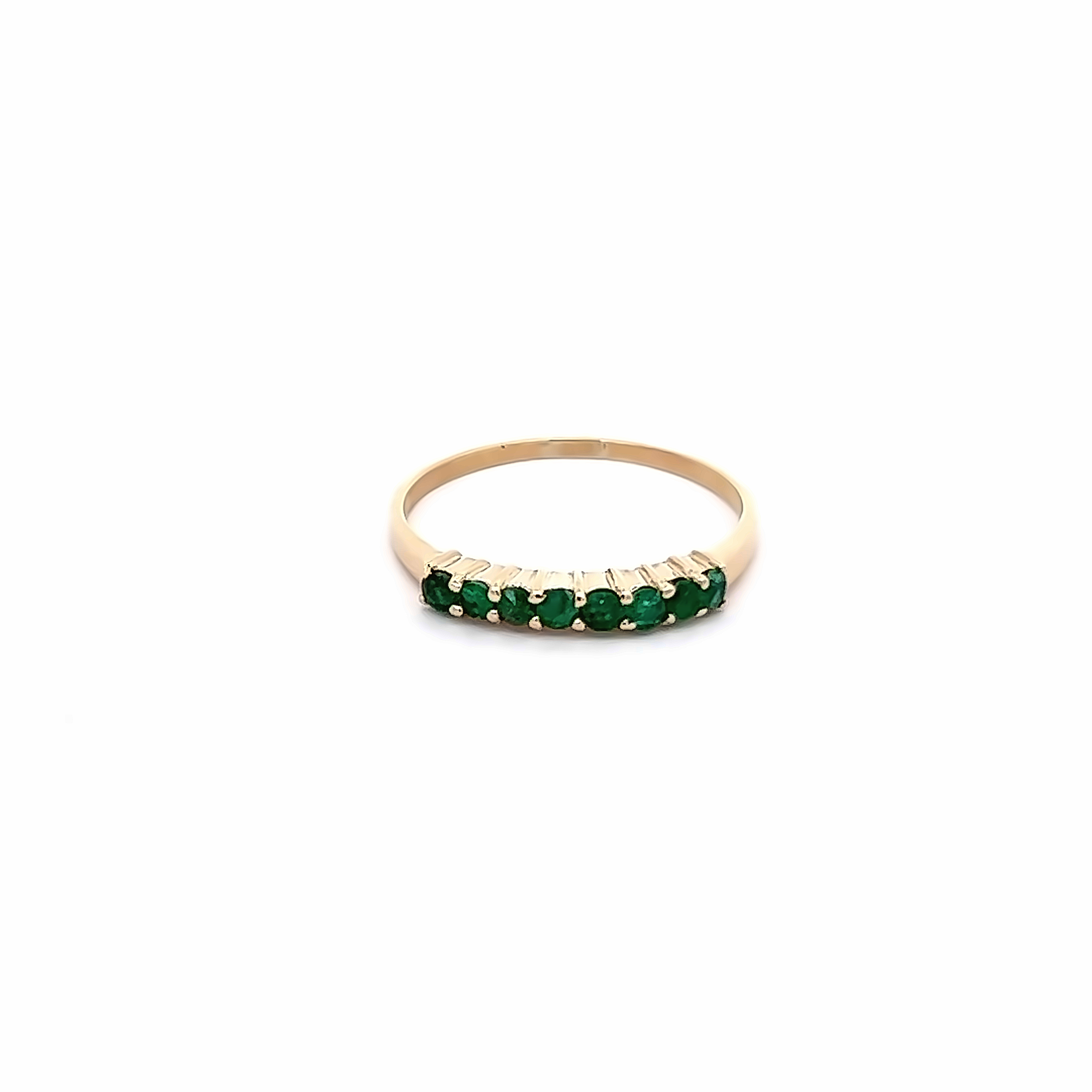 14 Karat Yellow Gold Ring Size 7 With 8= Round Emeralds