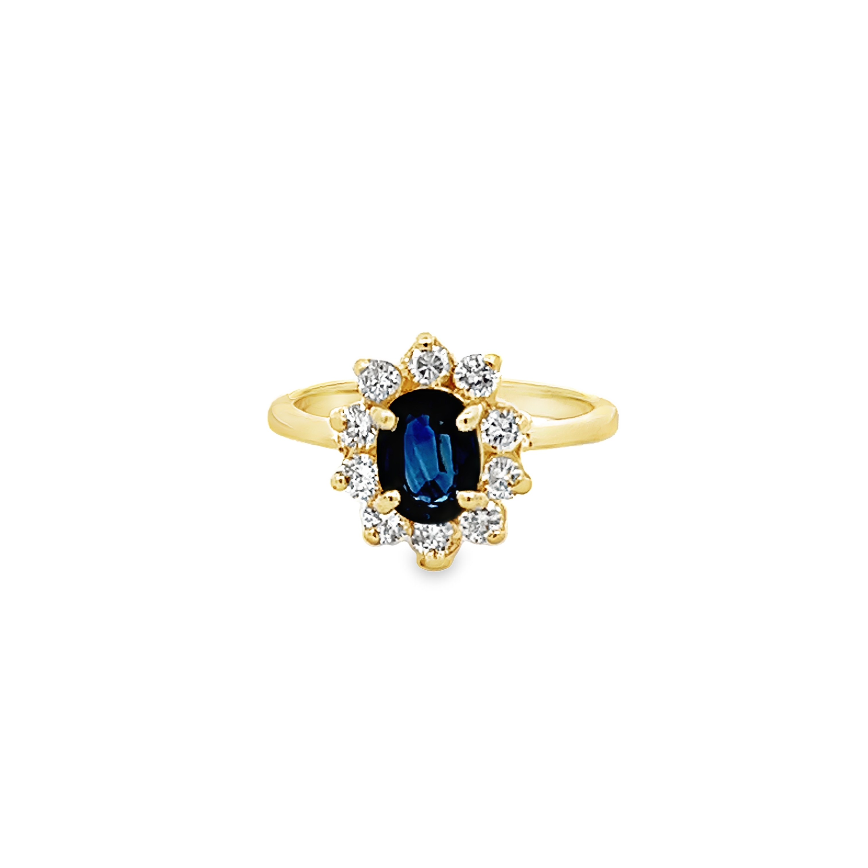 14k Yellow Gold Oval Sapphire With Diamond Halo Ring