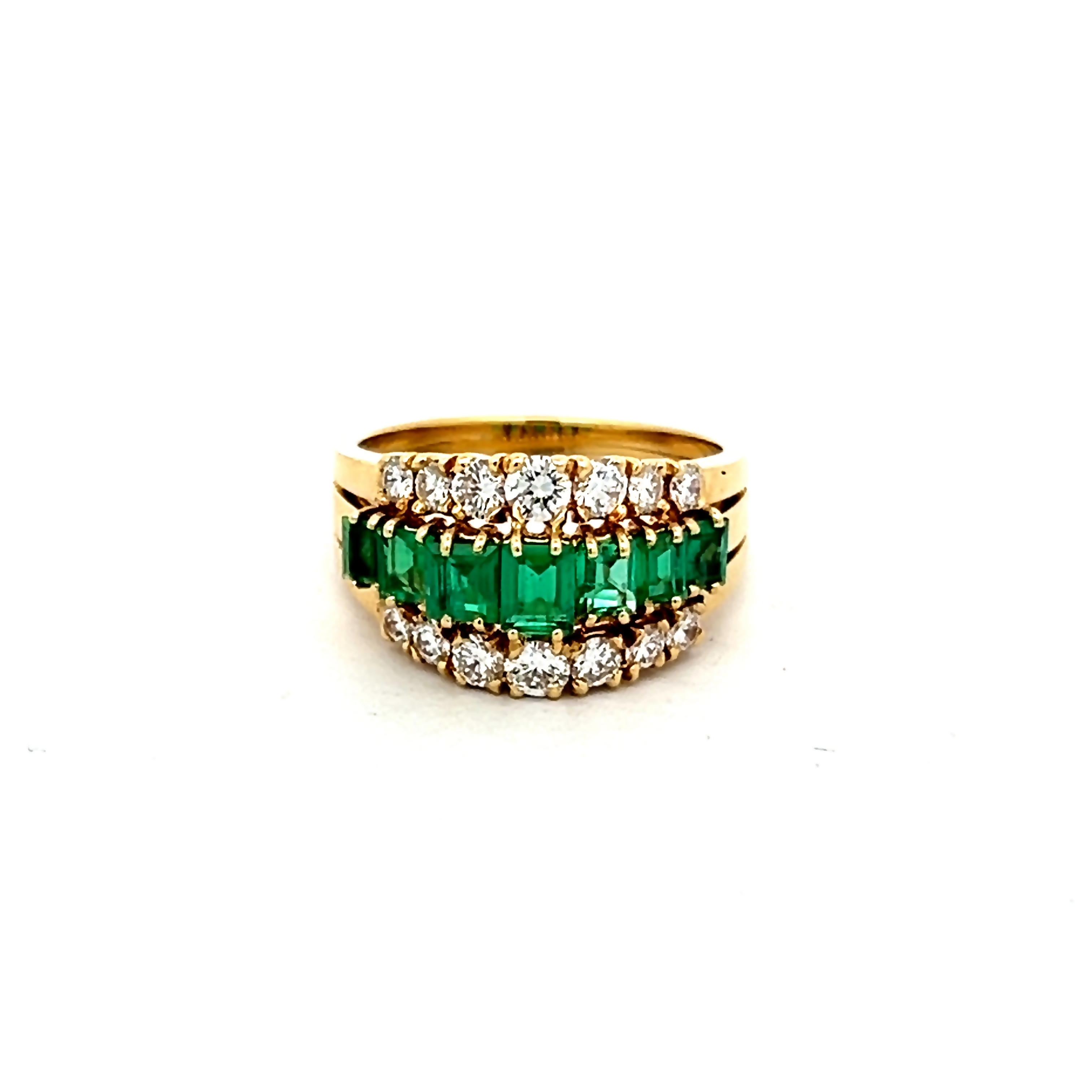 18k Yellow Gold Emerald Cut Emerald And Diamond Ring