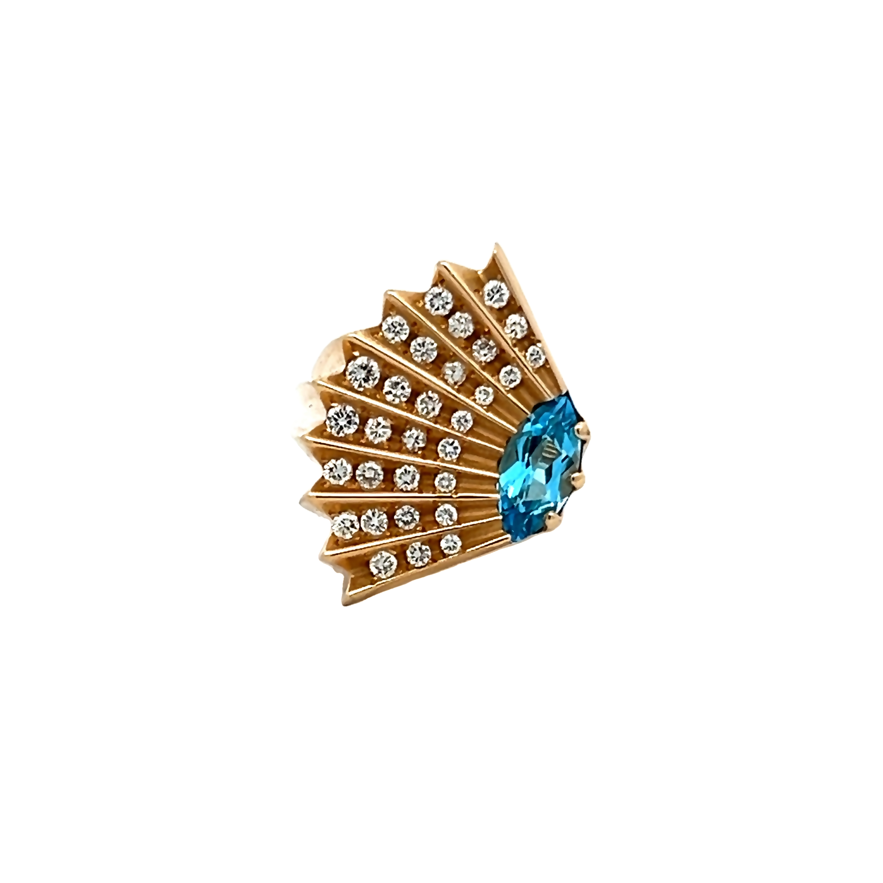 14k Yellow Gold Blue Topaz Fashion Ring With Diamond Accents