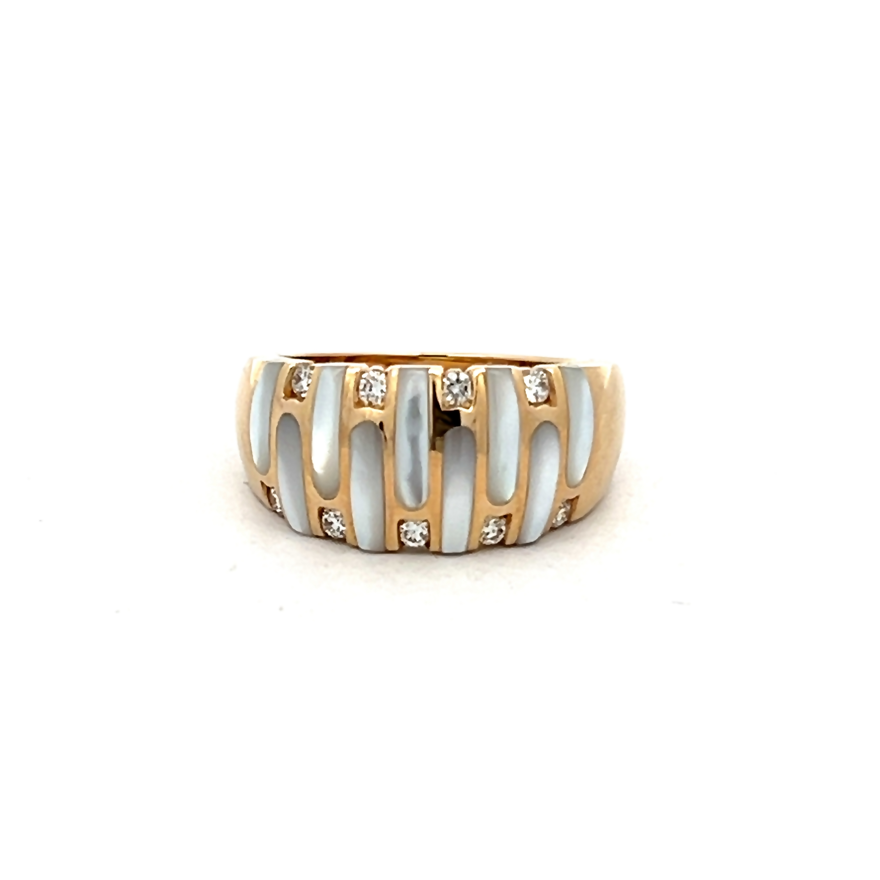 14k Yellow Gold Mother Of Pearl And Diamond Ring